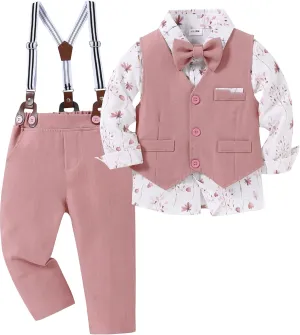 nilikastta Toddler Baby Boy Clothes Suit Gentleman Wedding Outfits Formal Dress Shirt/Bowtie/Vest/Suspender Pants 1-9years