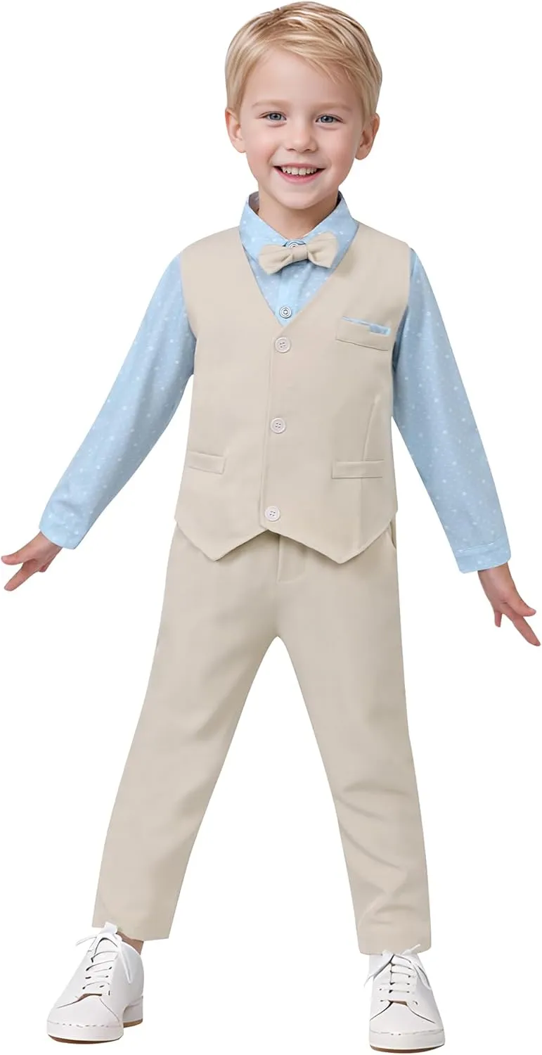 nilikastta Toddler Baby Boy Clothes Suit Gentleman Wedding Outfits Formal Dress Shirt/Bowtie/Vest/Suspender Pants 1-9years