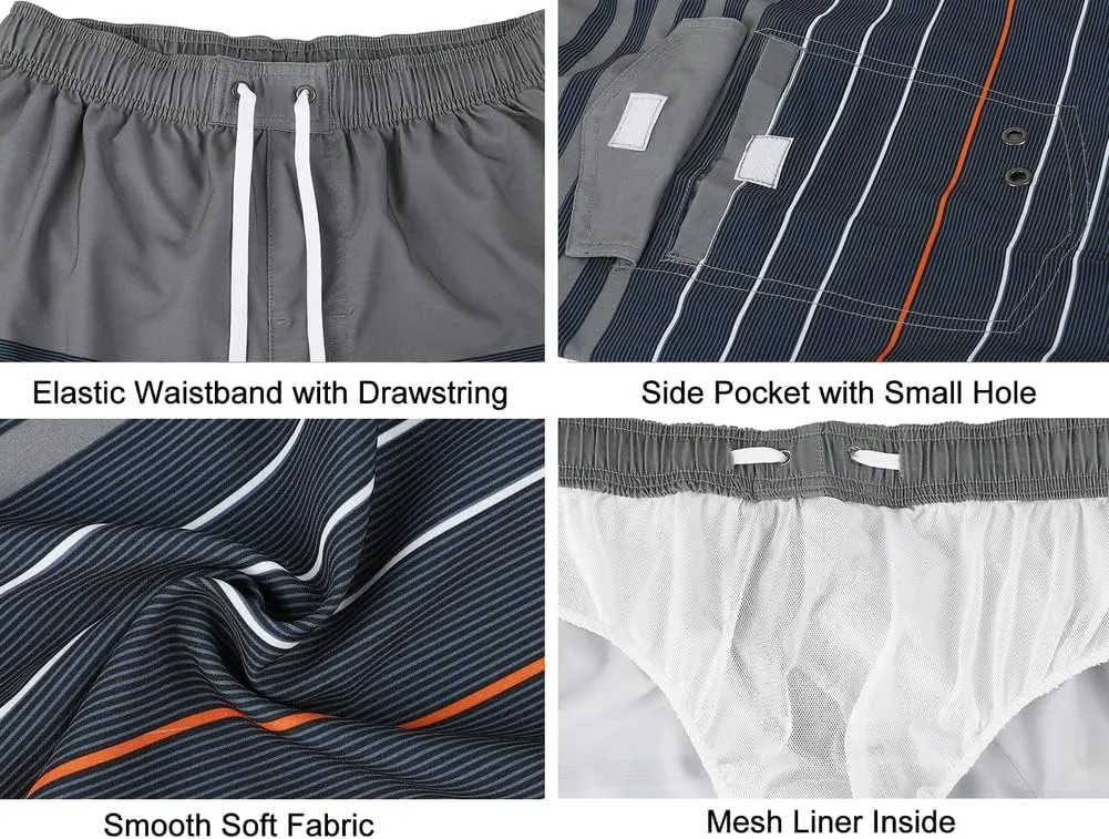 Nonwe Men's Beachwear Board Shorts Quick Dry with Mesh Lining Swim Trunks