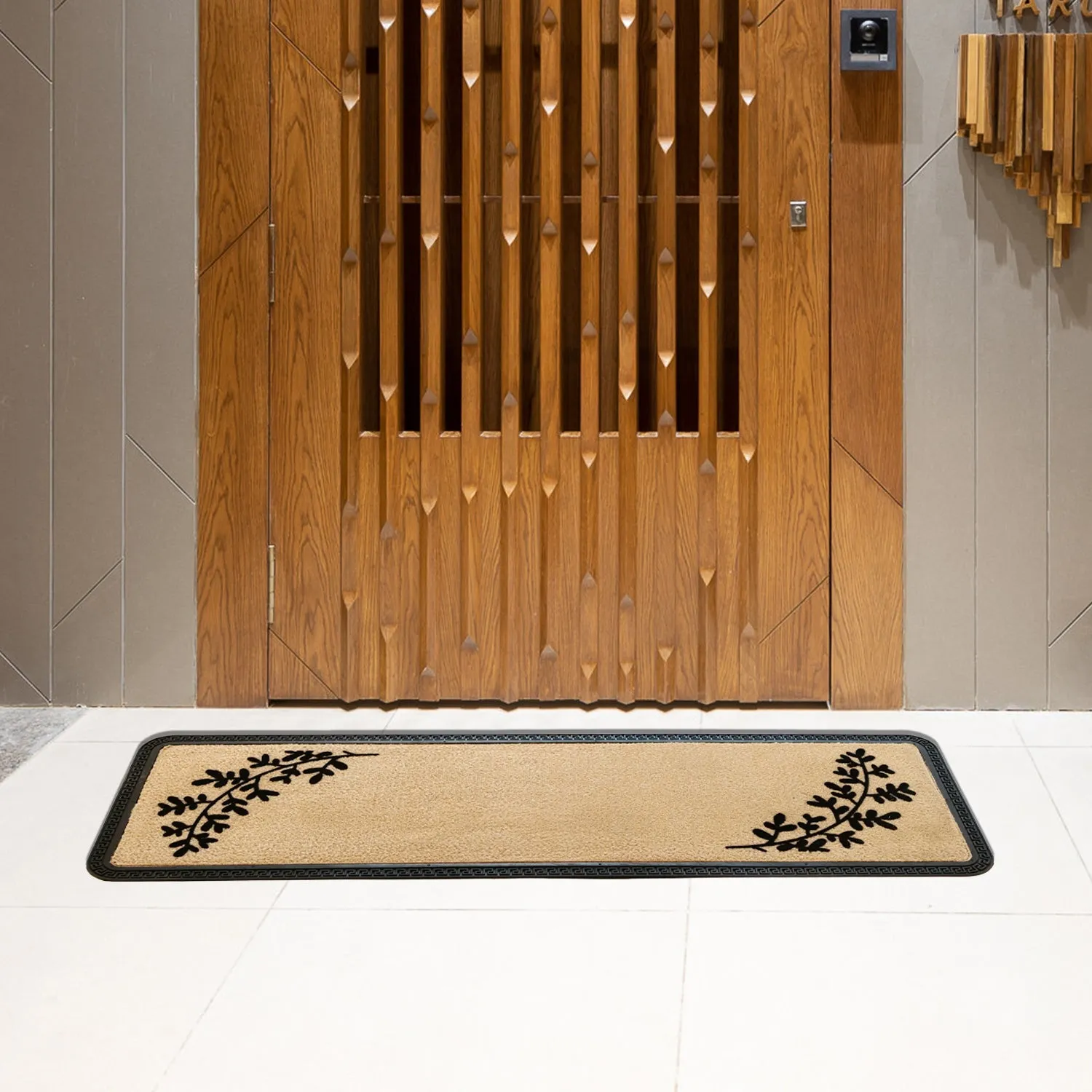OnlyMat Elegant Soft Anti-Skid Polypropylene Leaf Pattern Flocked Floor Mat -BEIGE , 40 cm x 120 cm