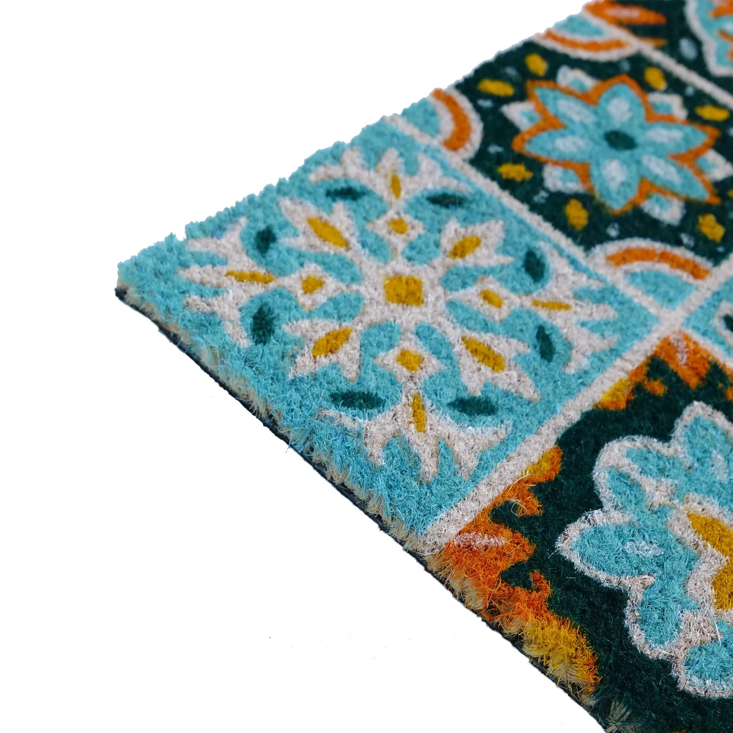 OnlyMat Flower Pattern Mosaic Tile Printed Coir Door Mat