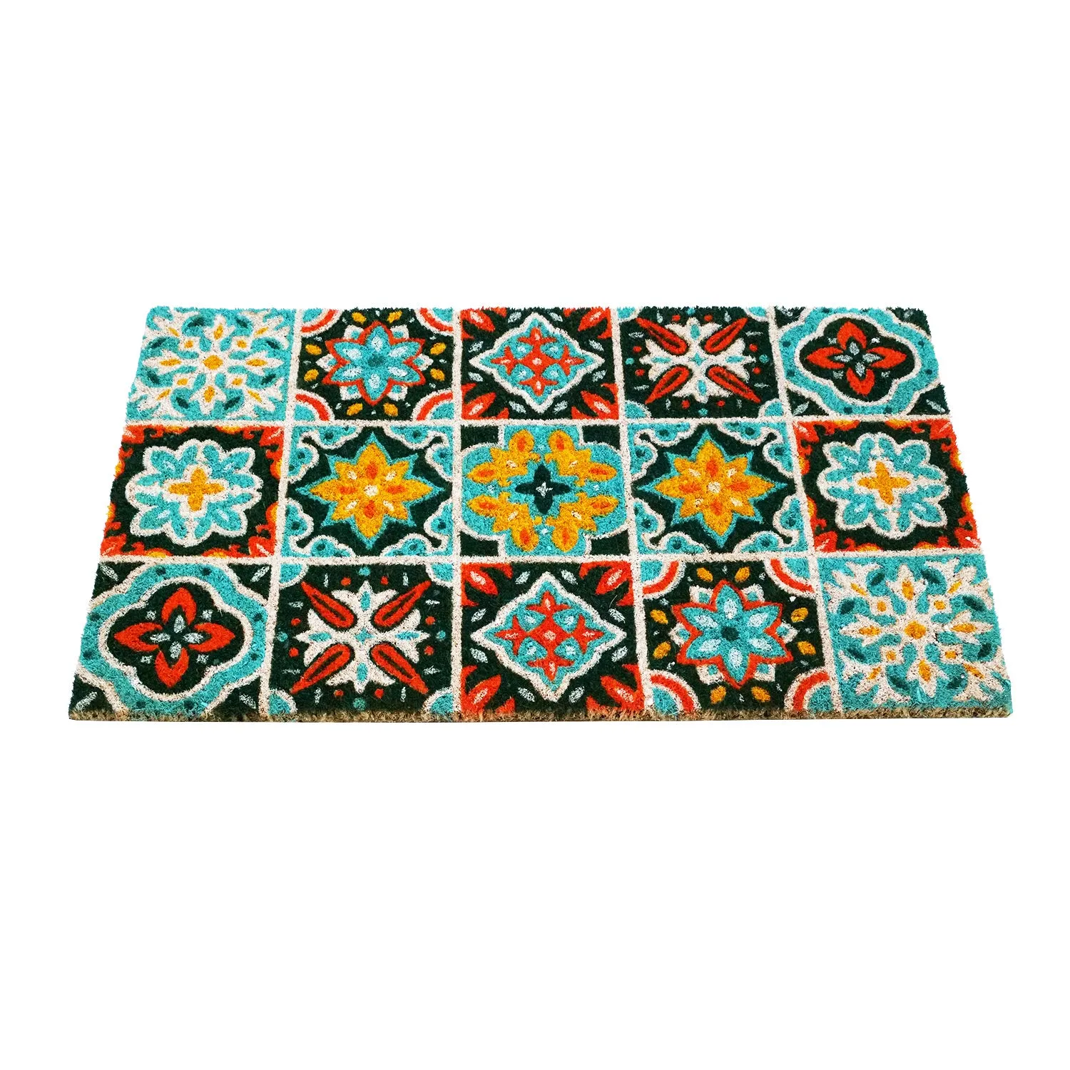 OnlyMat Flower Pattern Mosaic Tile Printed Coir Door Mat