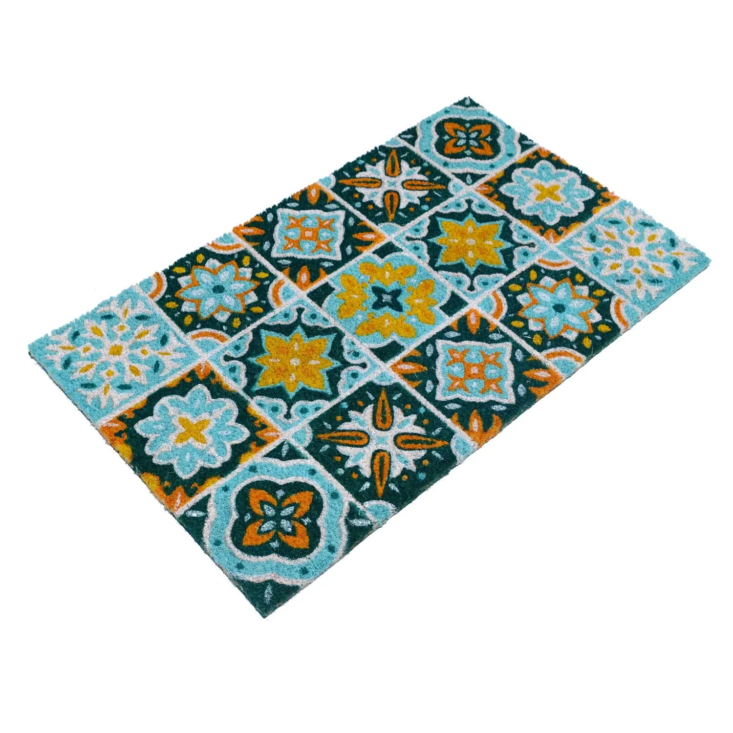 OnlyMat Flower Pattern Mosaic Tile Printed Coir Door Mat