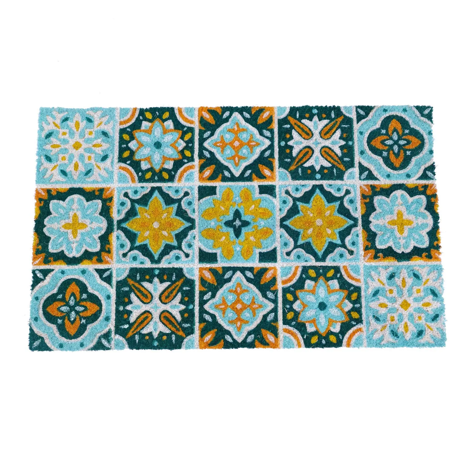 OnlyMat Flower Pattern Mosaic Tile Printed Coir Door Mat