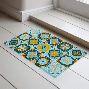 OnlyMat Flower Pattern Mosaic Tile Printed Coir Door Mat