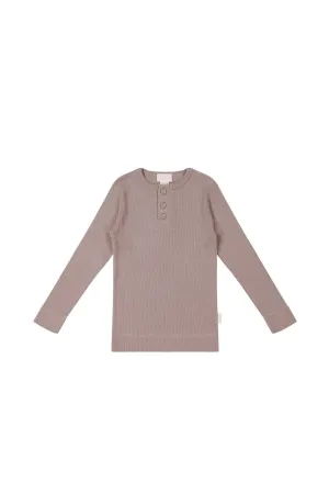 Organic Cotton Modal Long Sleeve Henley - Mauve Shadow