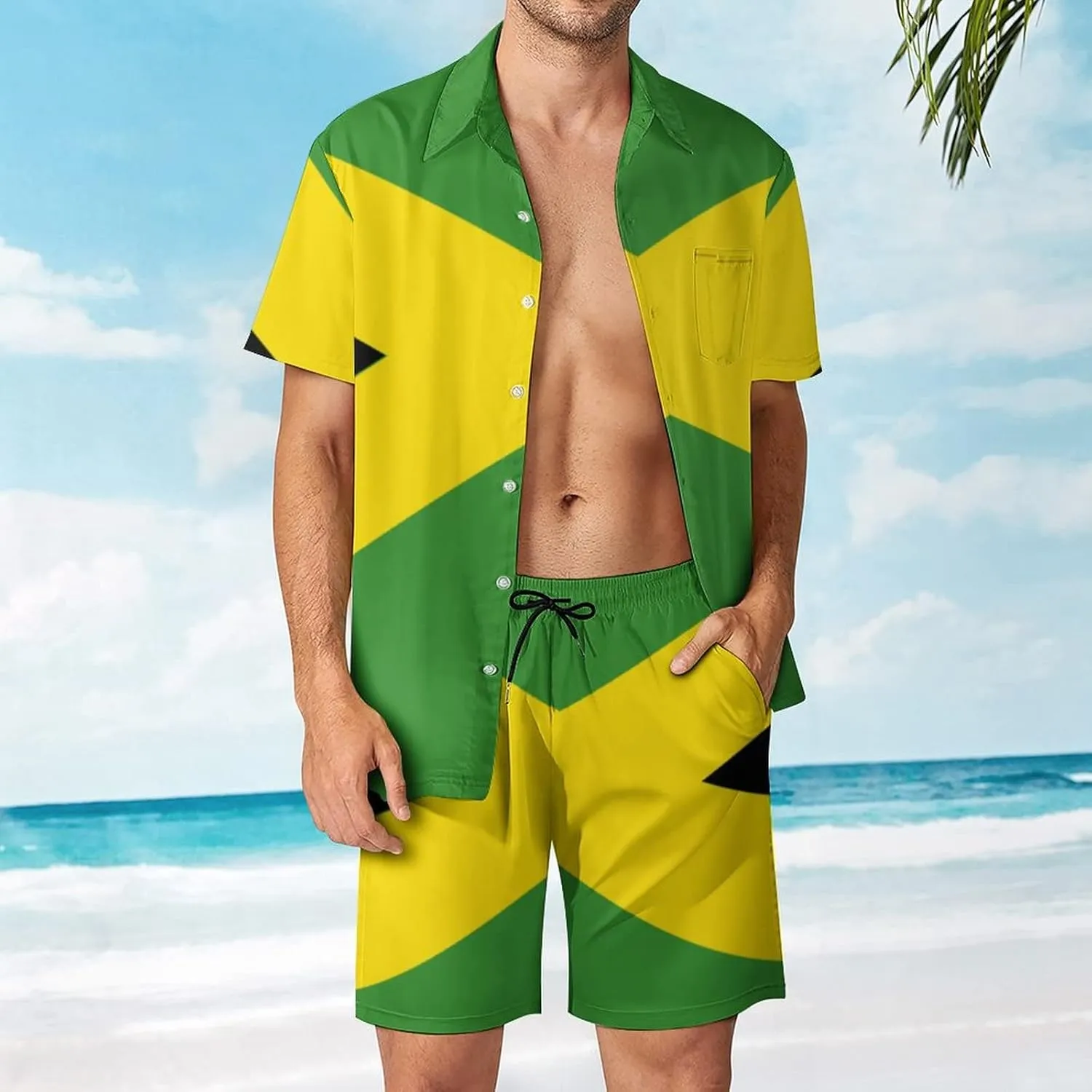 Party Shorts Shirt Men Swim Trunks Quick Jamaican Flag Dry Surfing Beach Shorts with Pockets Casual Beach Suit L