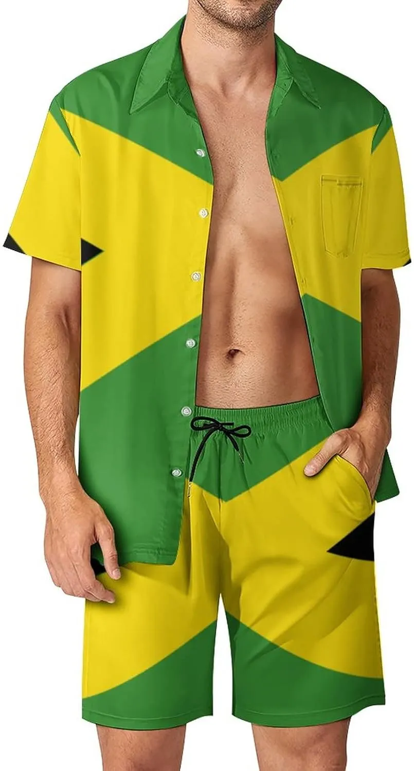 Party Shorts Shirt Men Swim Trunks Quick Jamaican Flag Dry Surfing Beach Shorts with Pockets Casual Beach Suit L