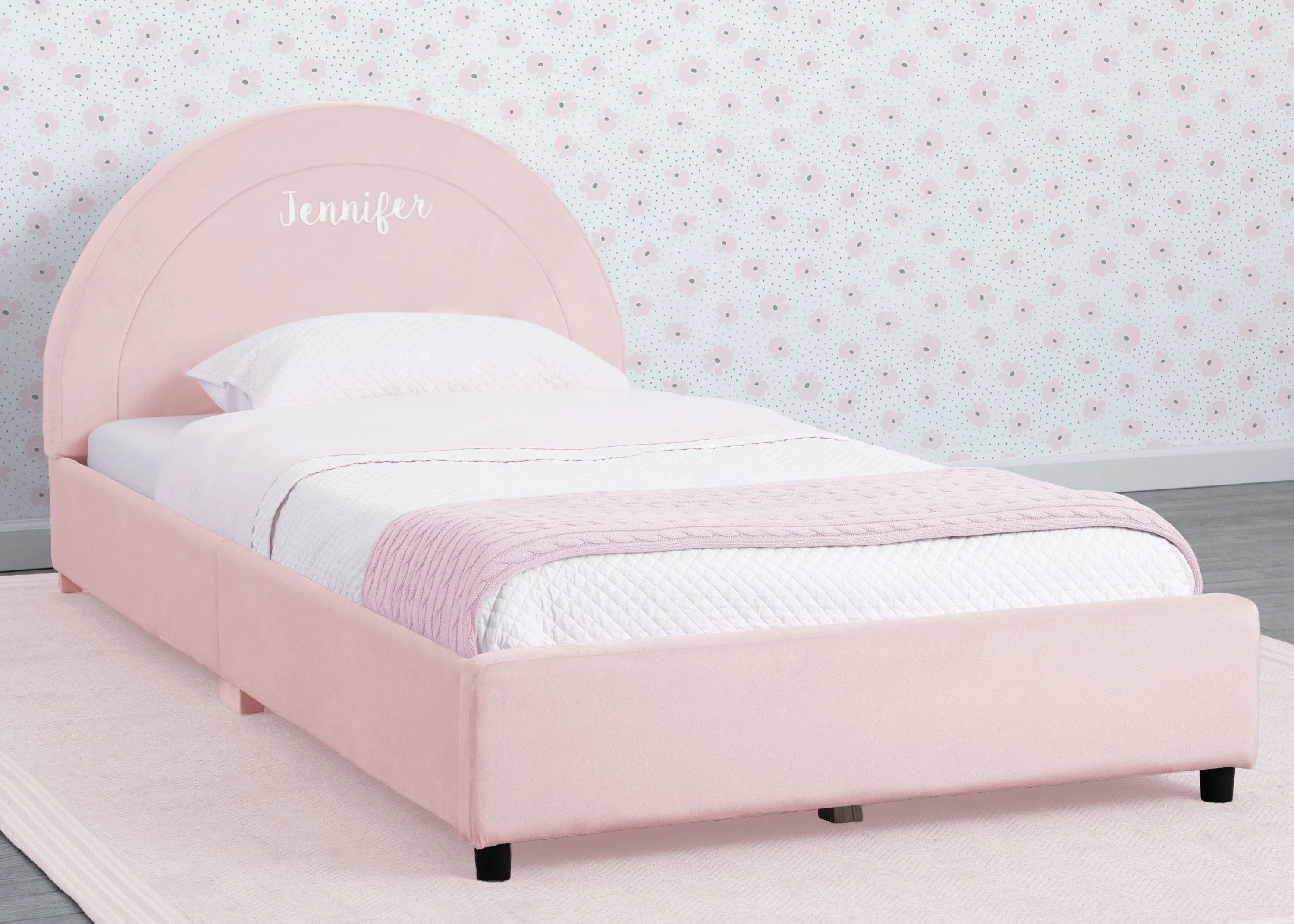 Personalized Upholstered Twin Bed with Round Headboard