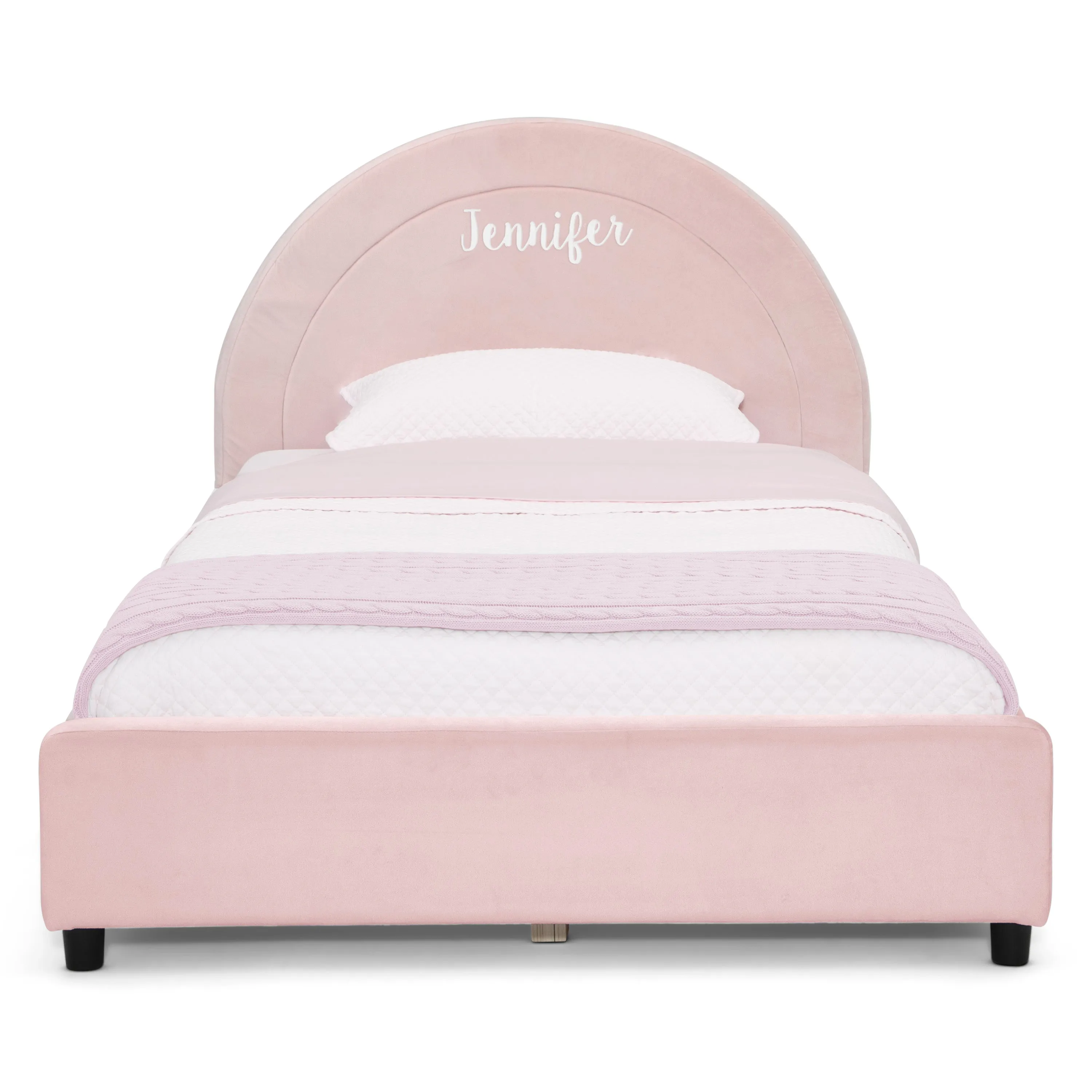 Personalized Upholstered Twin Bed with Round Headboard