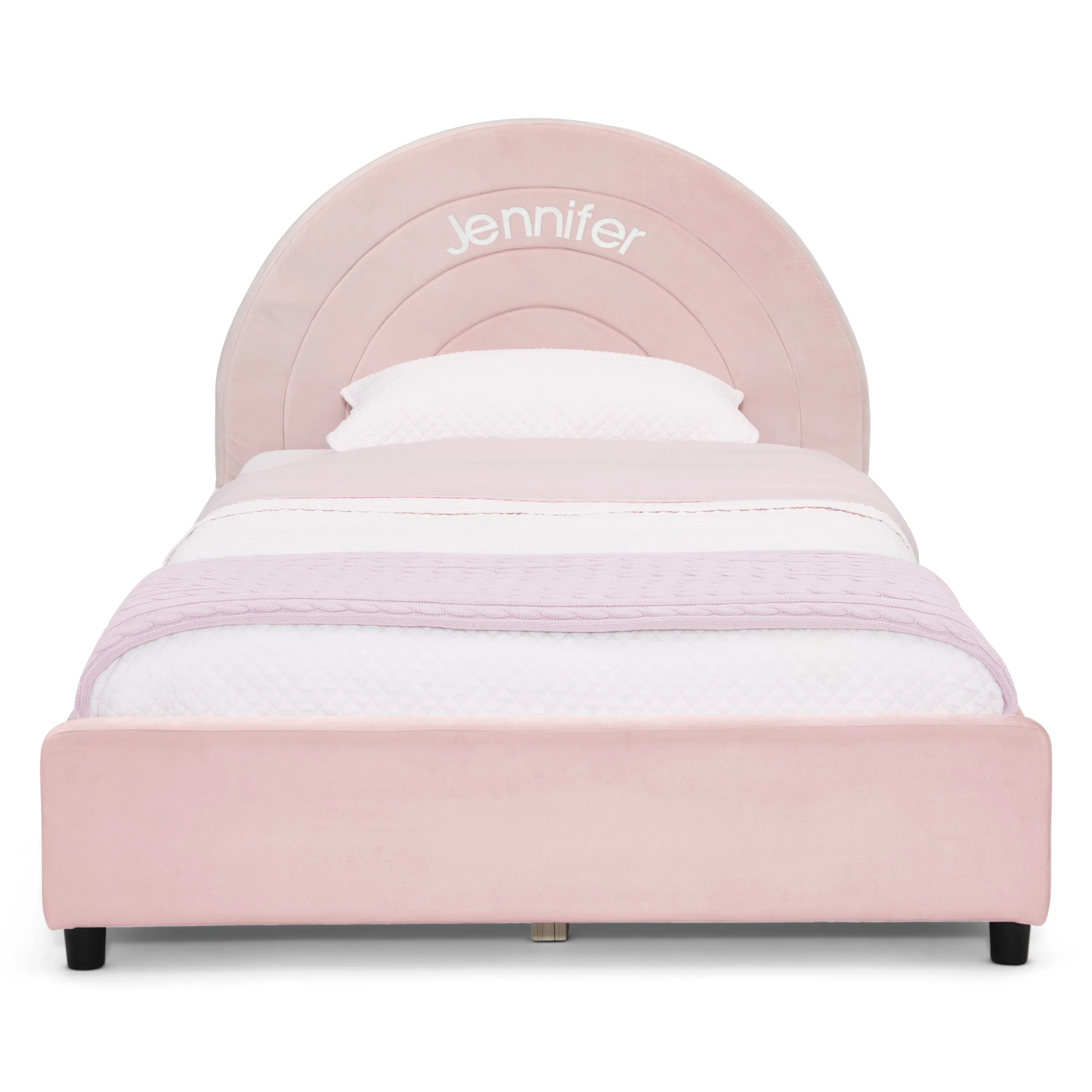 Personalized Upholstered Twin Bed with Round Headboard