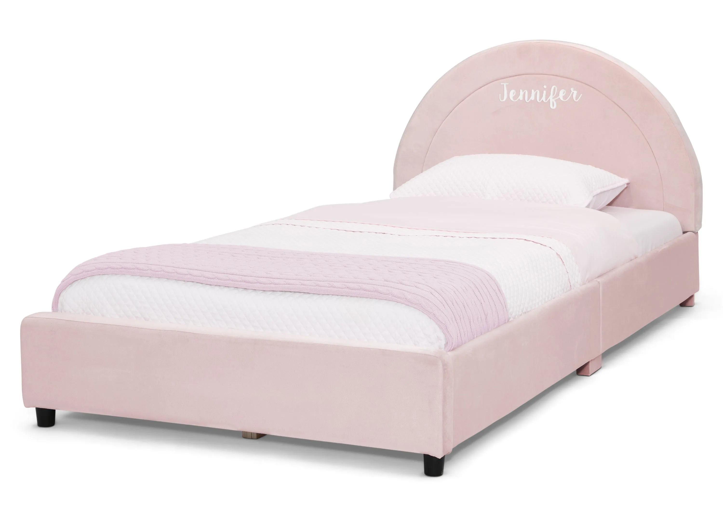 Personalized Upholstered Twin Bed with Round Headboard