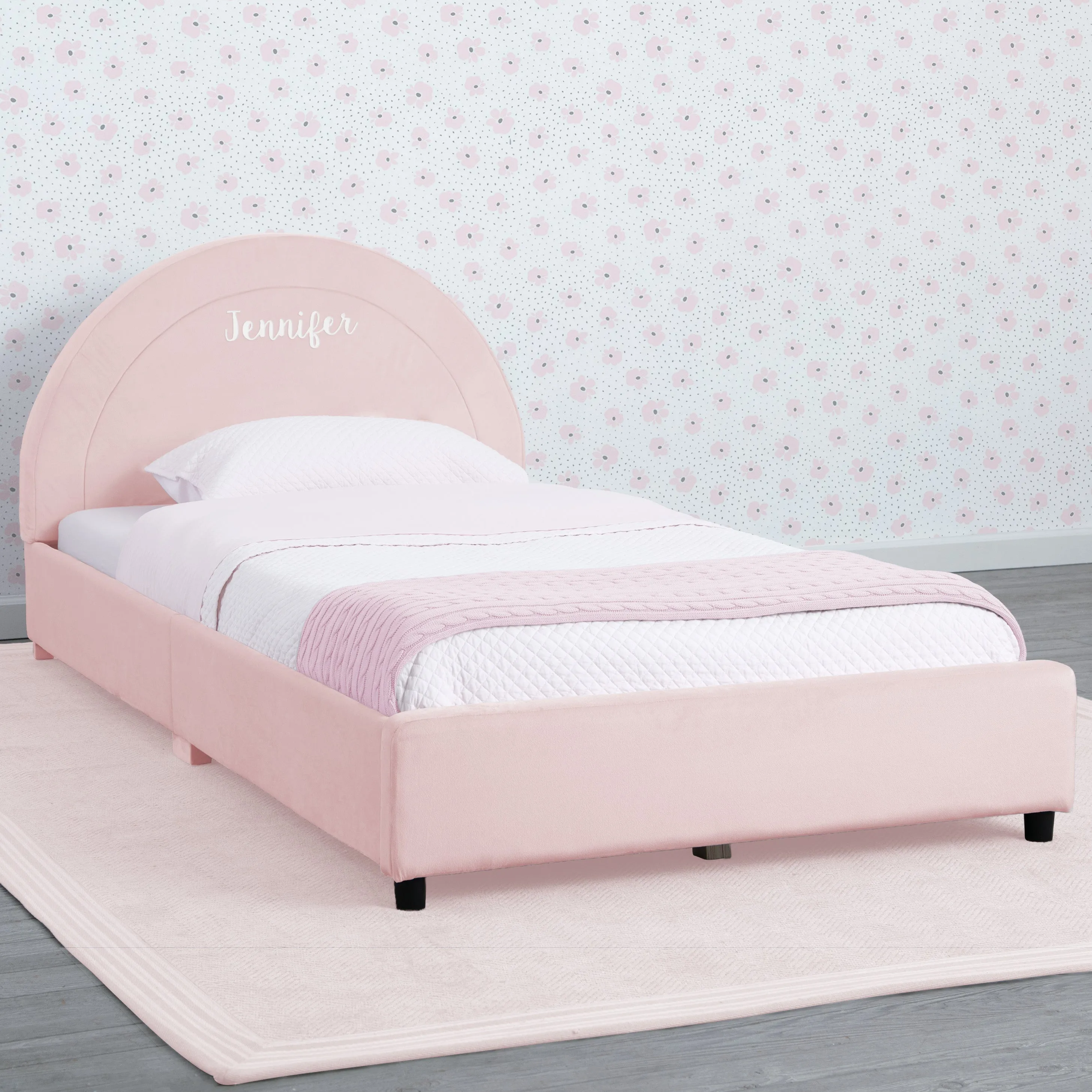 Personalized Upholstered Twin Bed with Round Headboard