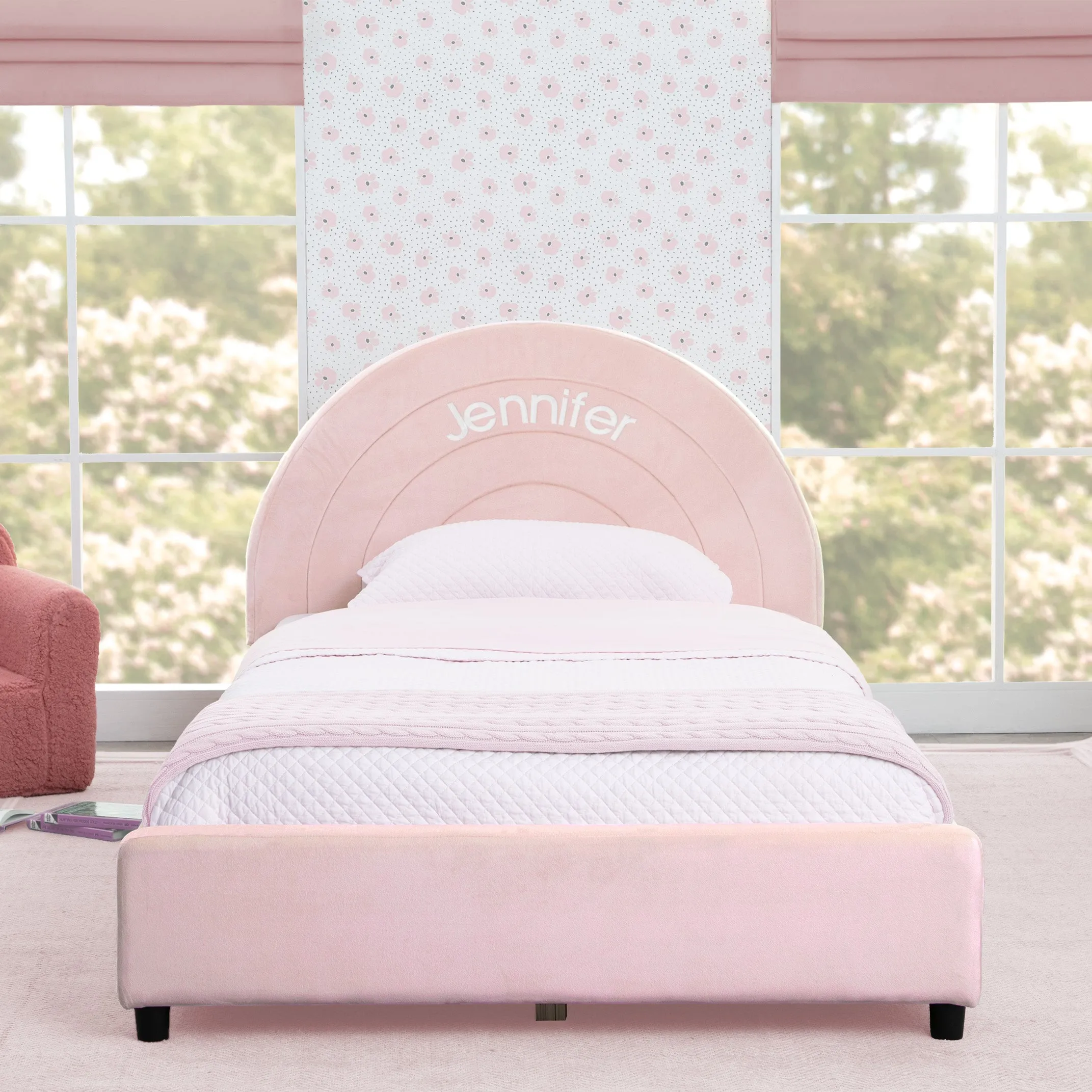 Personalized Upholstered Twin Bed with Round Headboard