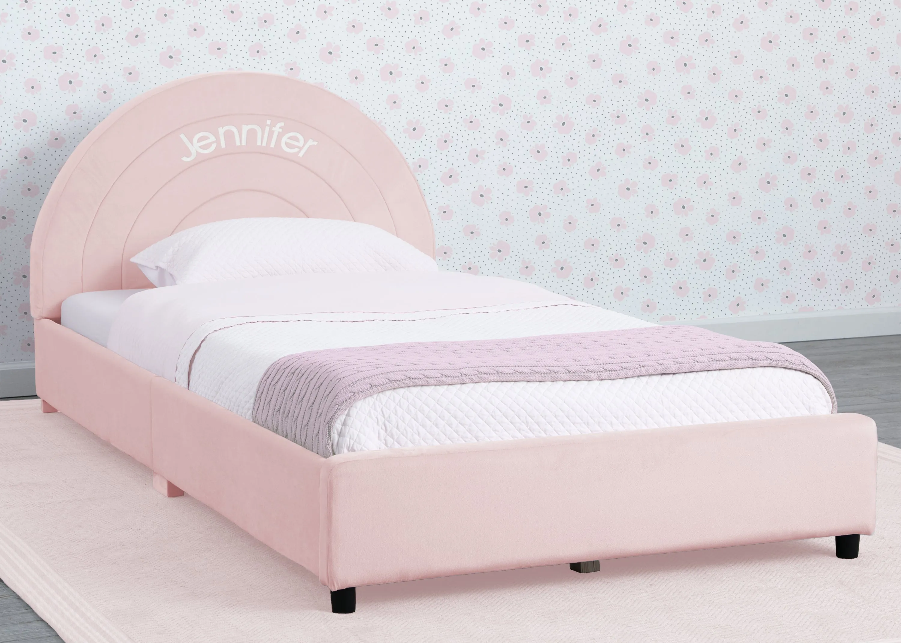 Personalized Upholstered Twin Bed with Round Headboard