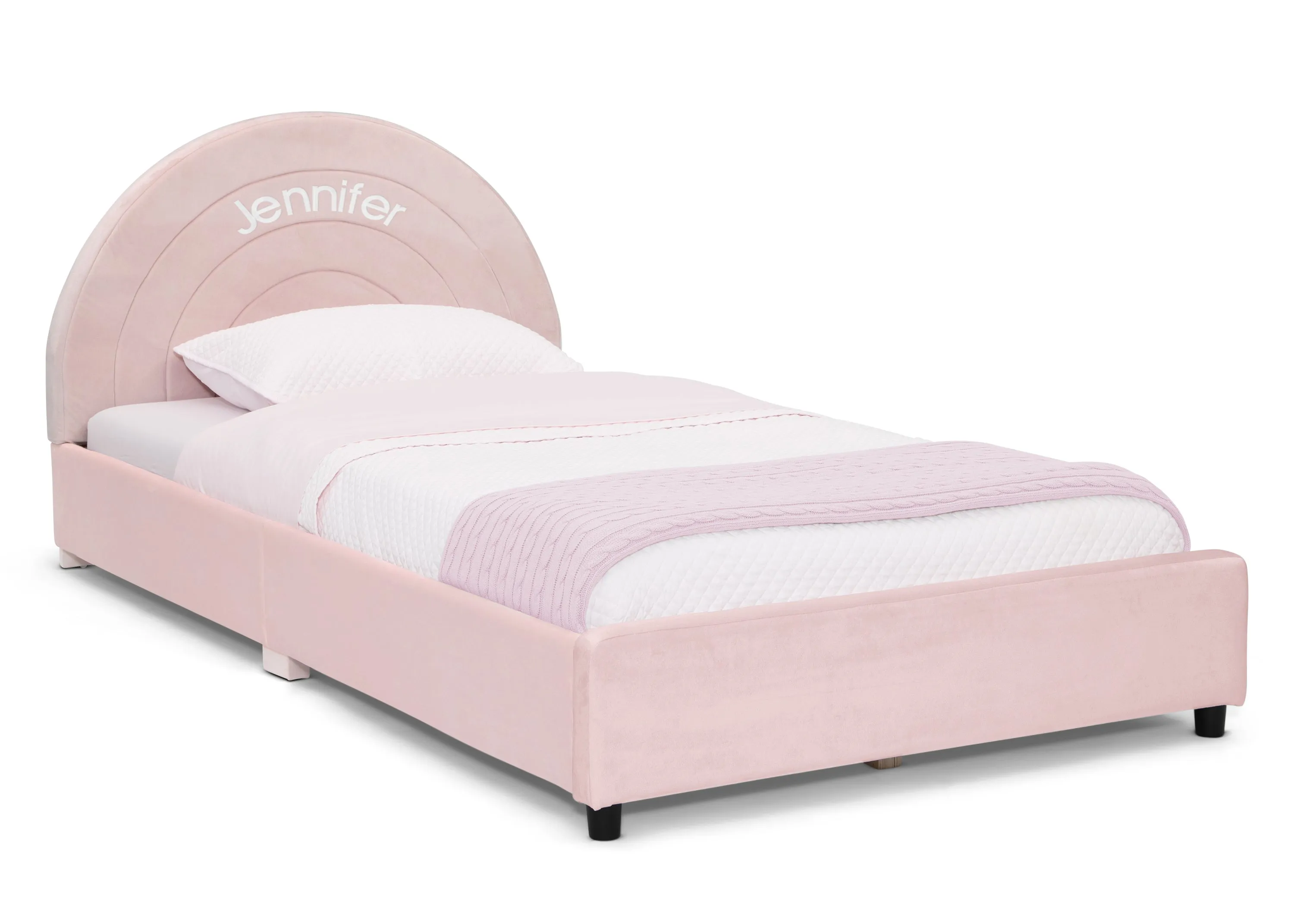 Personalized Upholstered Twin Bed with Round Headboard