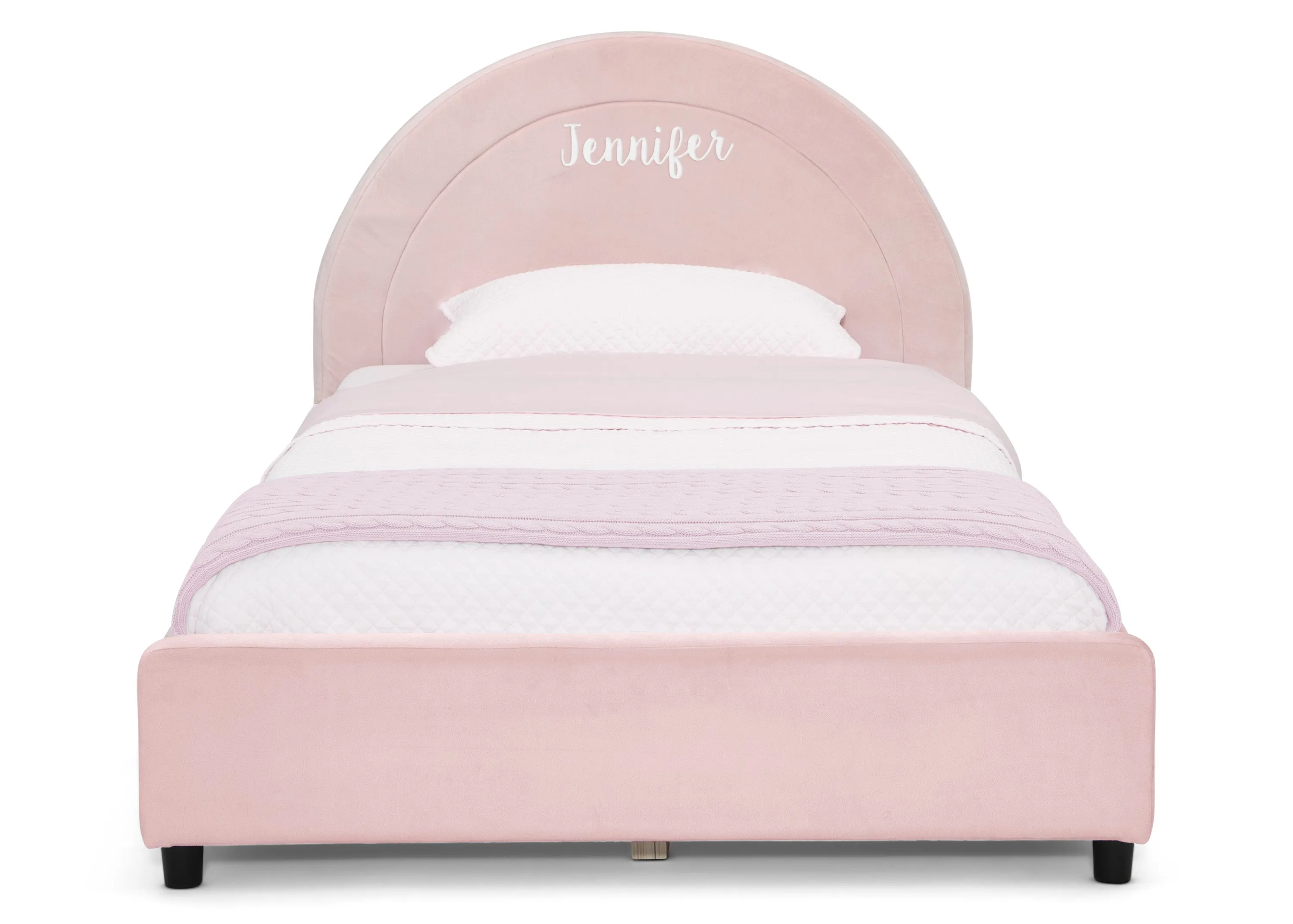 Personalized Upholstered Twin Bed with Round Headboard