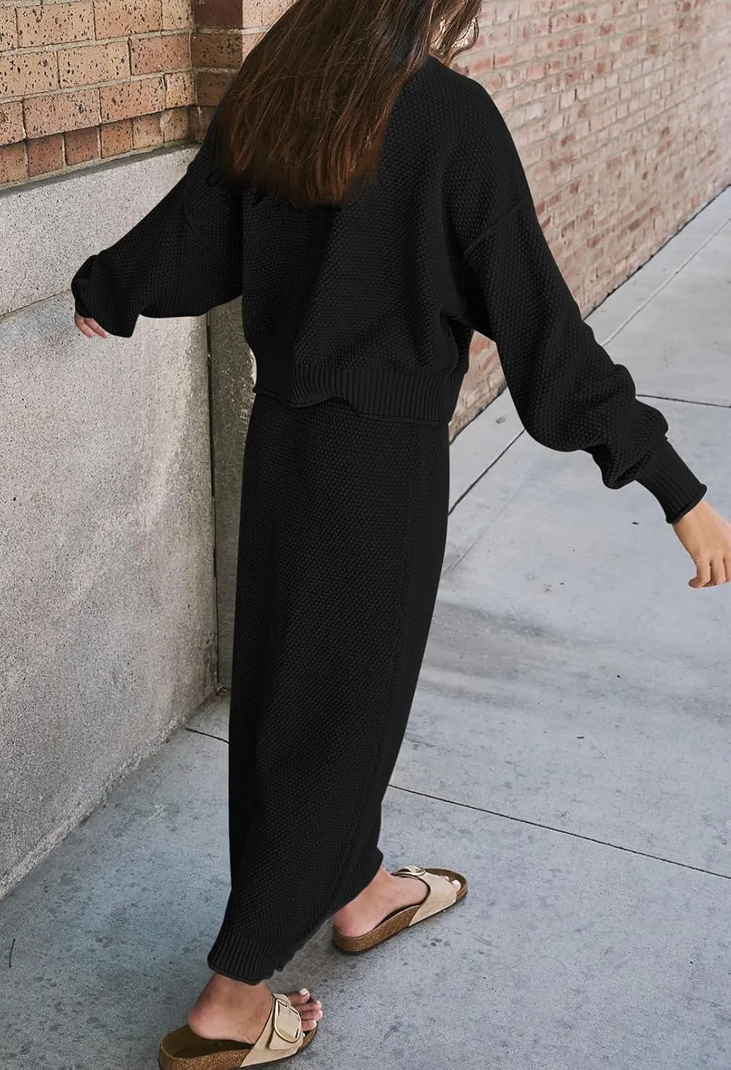 Pink Queen Women's 2 Piece Sweater Set Outfits Long Sleeve Oversized Top Bodycon Maxi Long Skirt Knit Dresses