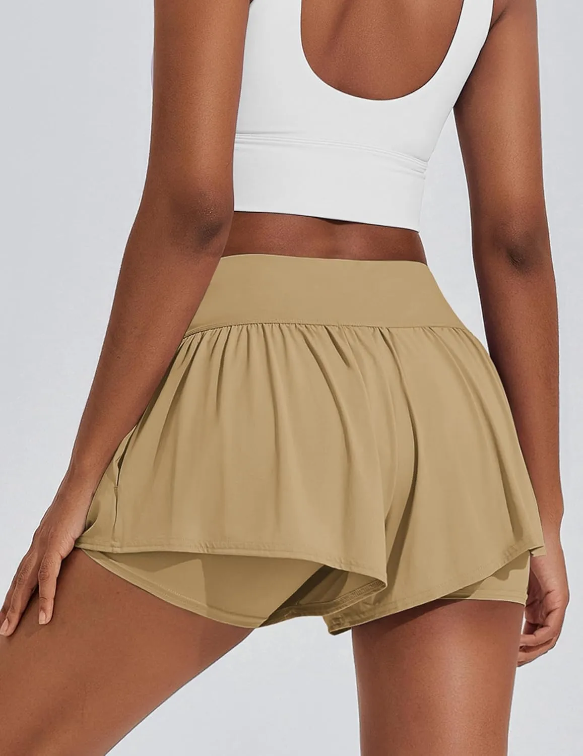 PINSPARK 2 in 1 Running Shorts for Women Flowy Athletic Short Workout Gym Tennis Skirts High Waisted with Pockets