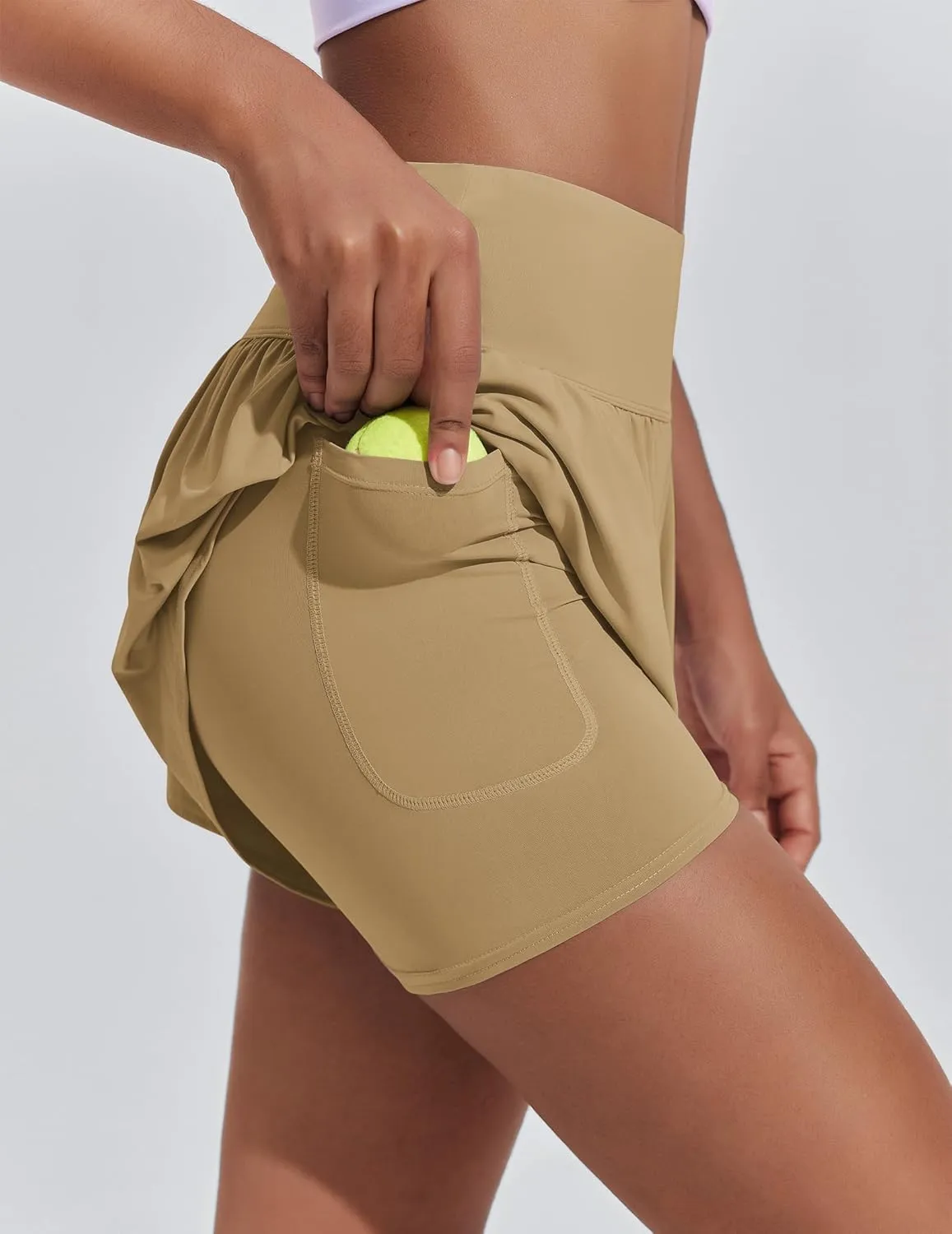 PINSPARK 2 in 1 Running Shorts for Women Flowy Athletic Short Workout Gym Tennis Skirts High Waisted with Pockets