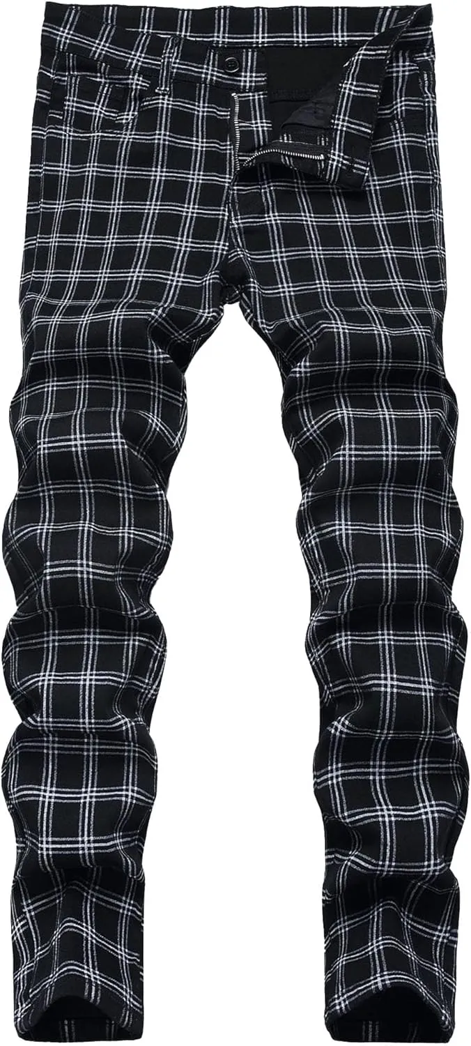 Plaid Pants for Men Stretch Slim Fit Dress Pant Fashion Style Casual Feet Trousers Business Chinos Pants