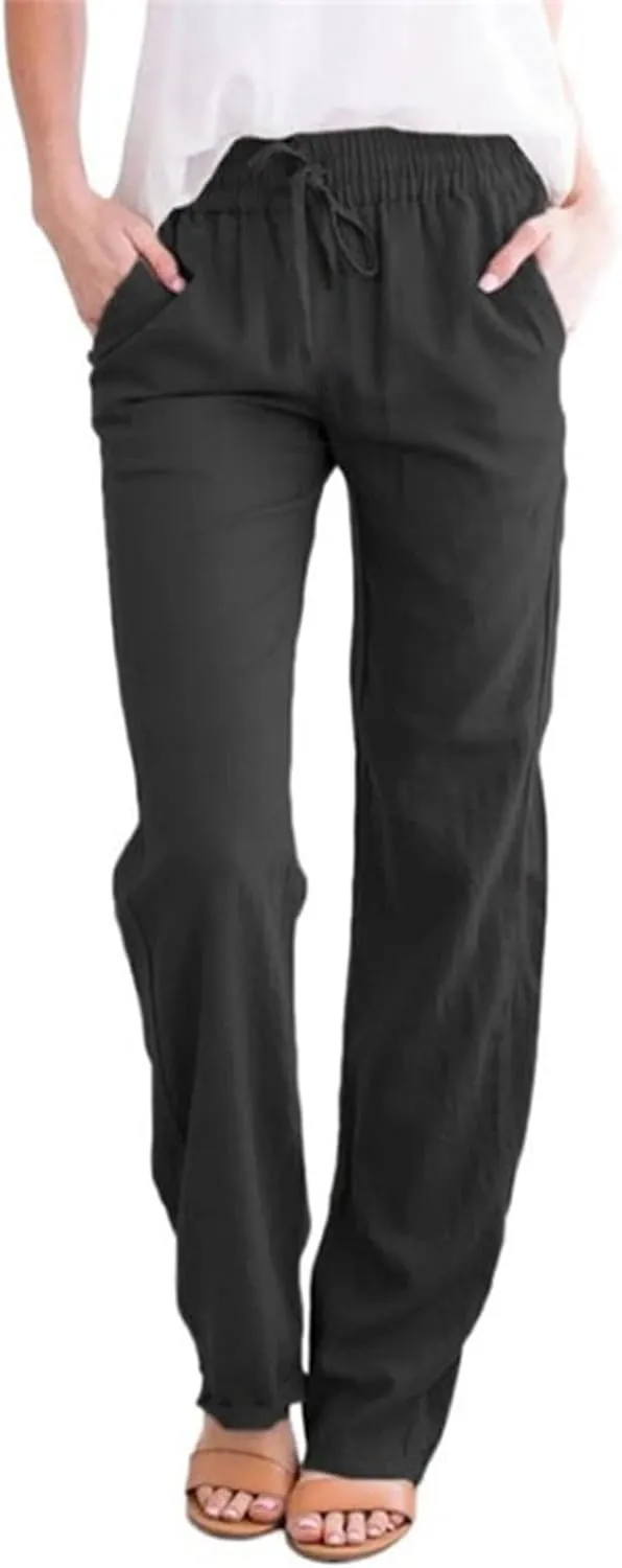 Prime Sales and Deals Today Clearance,Women's Drawstring Elastic High Waist Trousers Solid Casual Loose Wide Leg Pants with Pockets