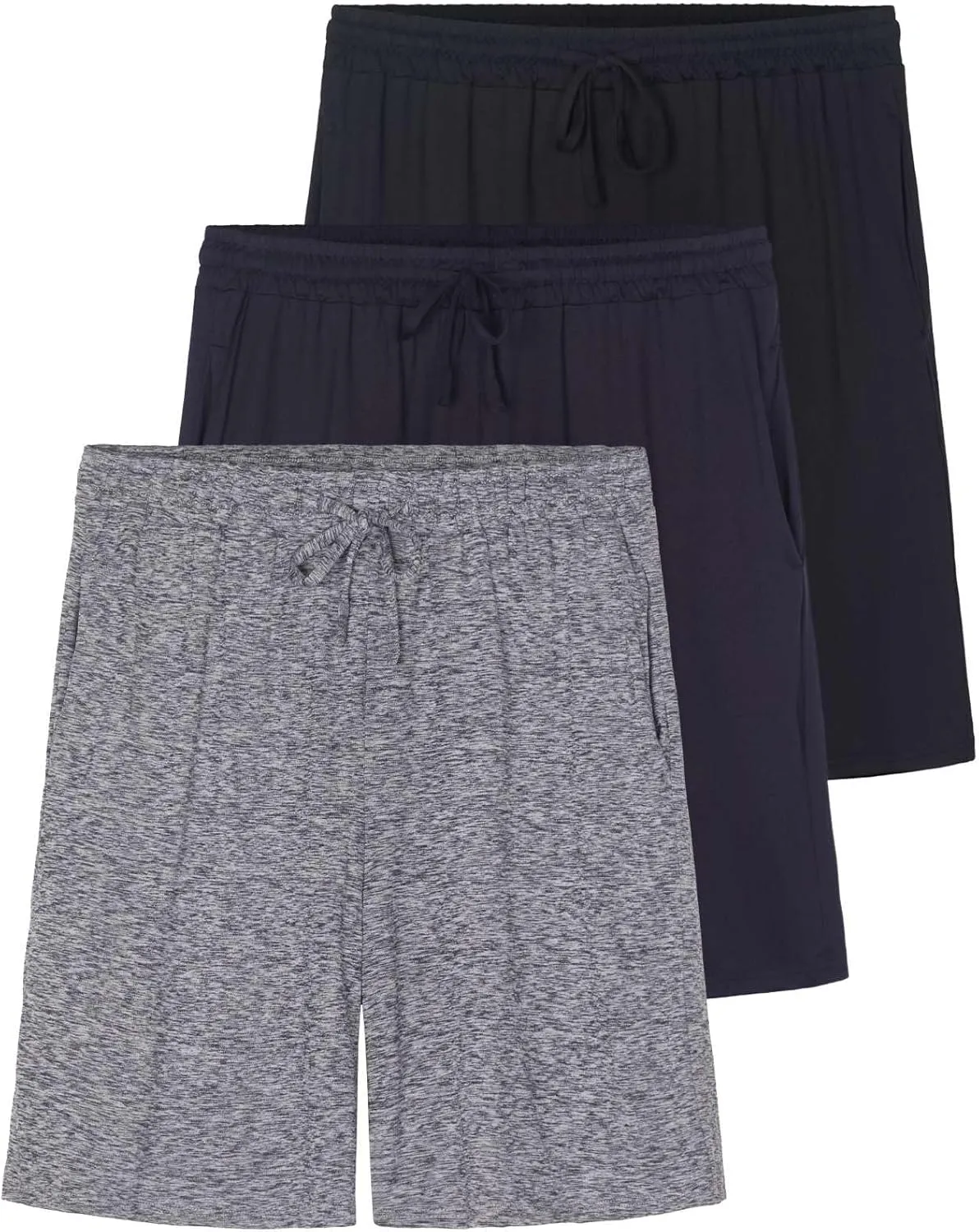 Real Essentials 3 Pack: Men's Soft Lounge Pajama Bottoms Shorts with Pockets Breathable Cool Fabric (Available in Big & Tall)