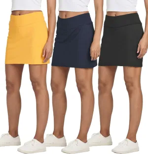 Real Essentials 3 Pack: Women's 16" Active Skort Skirt Pockets - Running Tennis Golf Gym (Available in Plus)