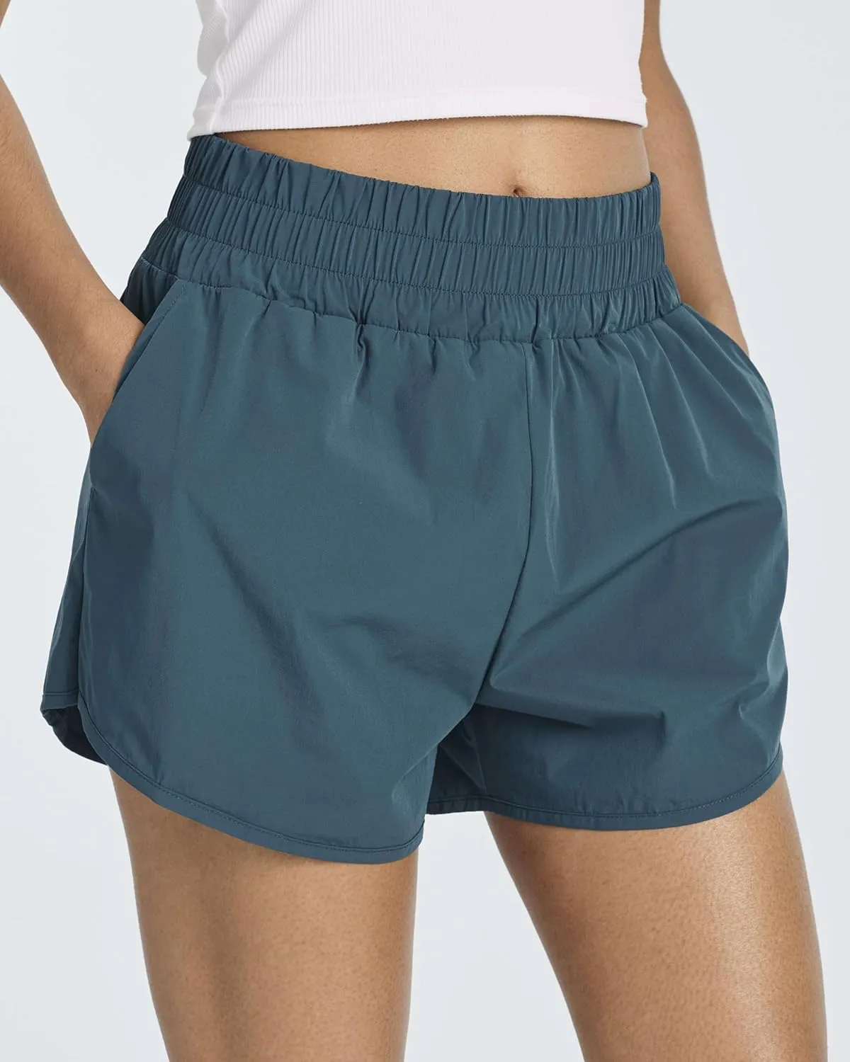 Real Essentials 4 Pack Women's 2.5'' High Waisted Running Shorts with Liner - Quick Dry, Dry Fit, Gym Workout