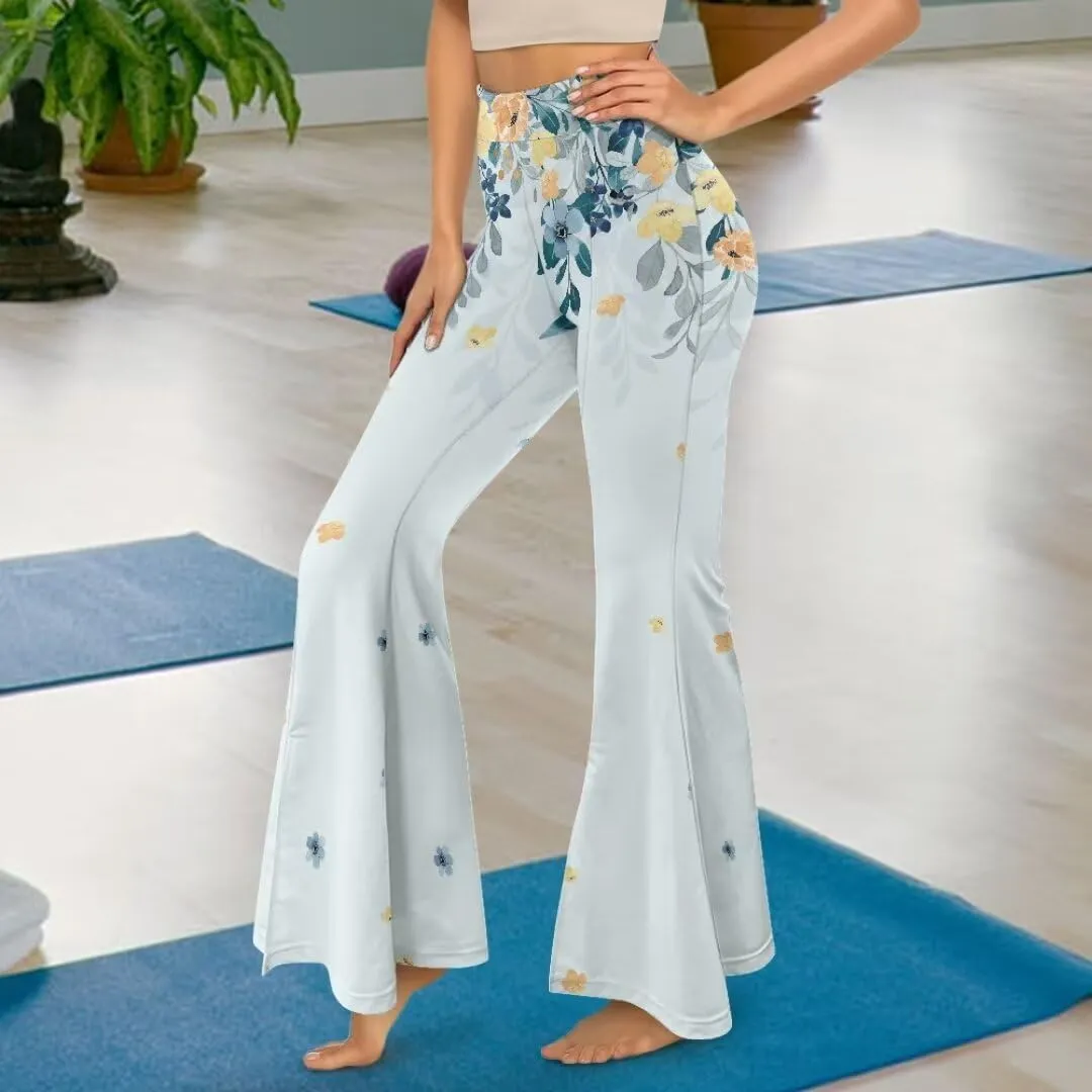 Retro Floral Women's High Waisted Slit Flared Leggings Tummy Control Yoga Pants Bell Bottom Trousers Plus Size Pants
