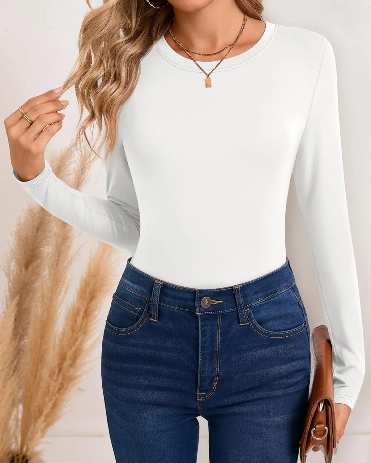 Riyiper 3 Pack Women's Long Sleeve Shirts Casual Tight Tops Slim Fit Crew Neck Modal Undershirt Basic Fall Trendy Outfits
