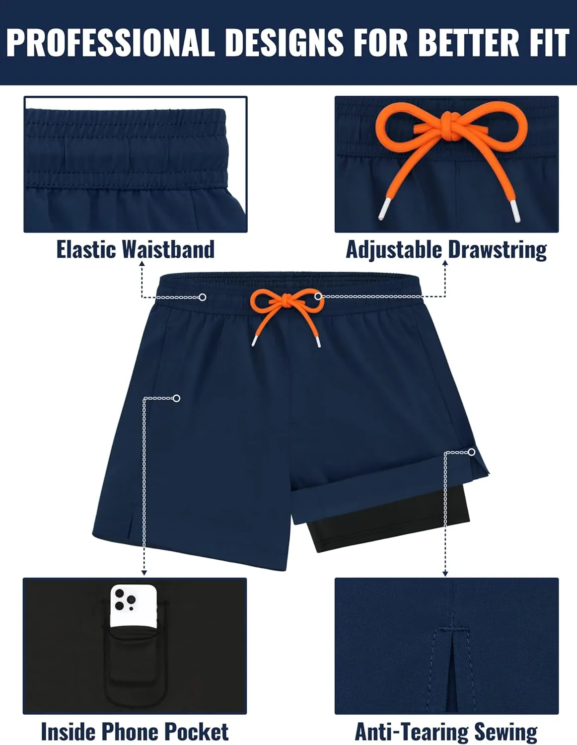 Sarfel Mens Swim Trunks 5 Inch Mens Bathing Suit with Compression Liner Men's Board Shorts Men's Swimwear Quick Dry Swimsuit