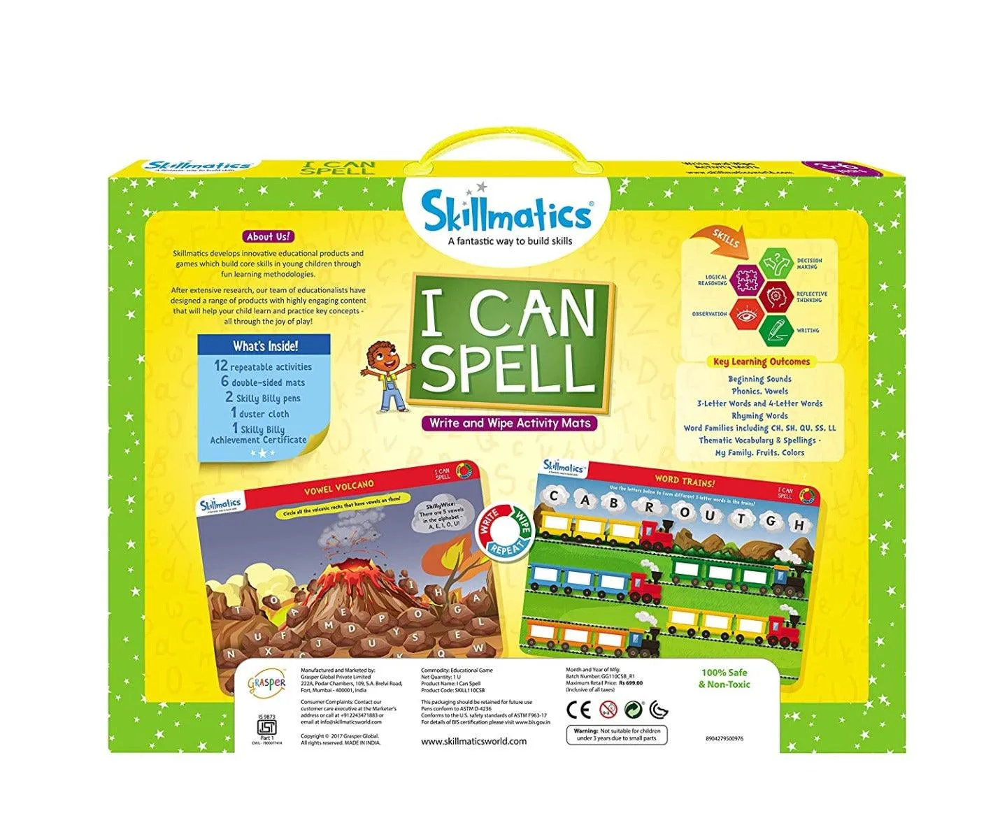 Skillmatics I Can Spell - Reusable Activity Mats with 2 Marker Pens Educational Game for Ages 3-6 Years