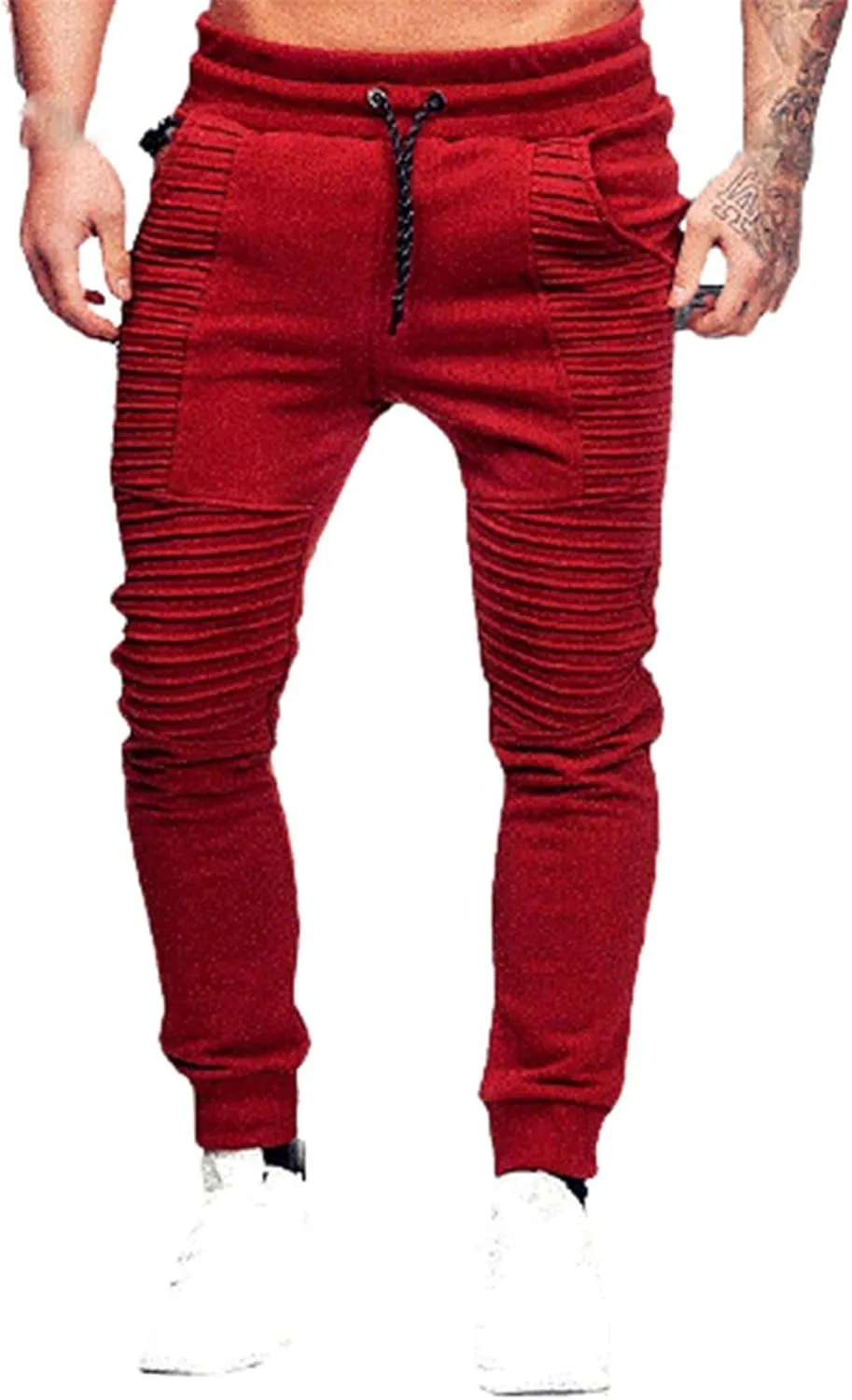 Spring and Summer Pants for Men 2023 Hip-Hop Drawstring Elastic Waist Skinny-Fit Slacks Tapered Ripped Trousers