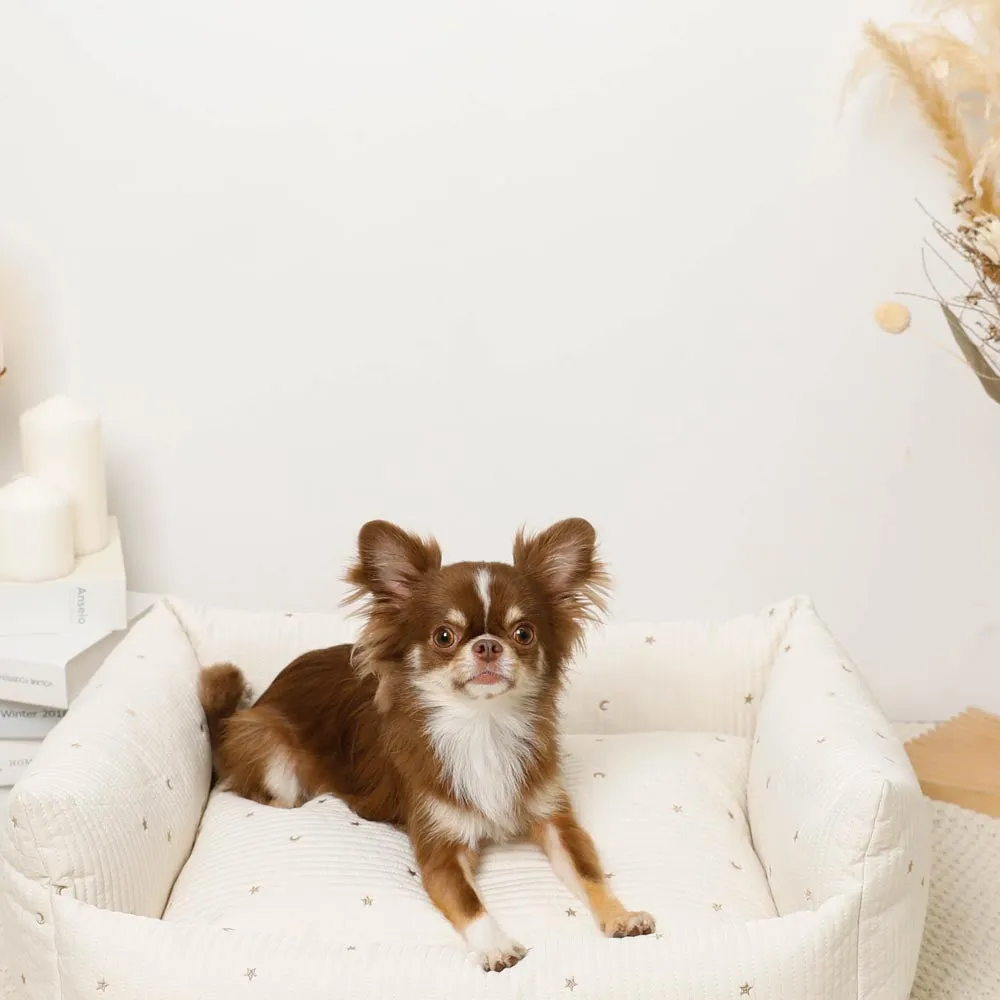 star and moon embroidered quilted bed