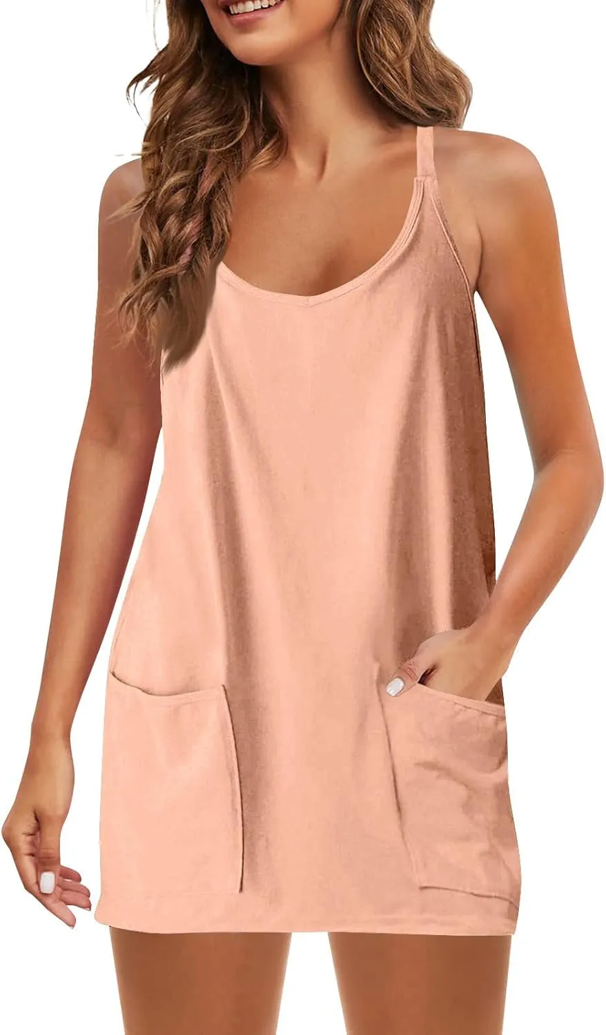 Summer Dresses for Women 2025 Vacation Sleeveless Tennis Workout Mini Dress Casual Built-in Shorts Sundresses with Pockets