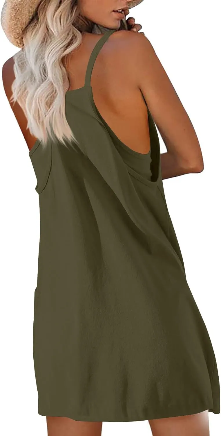 Summer Dresses for Women 2025 Vacation Sleeveless Tennis Workout Mini Dress Casual Built-in Shorts Sundresses with Pockets