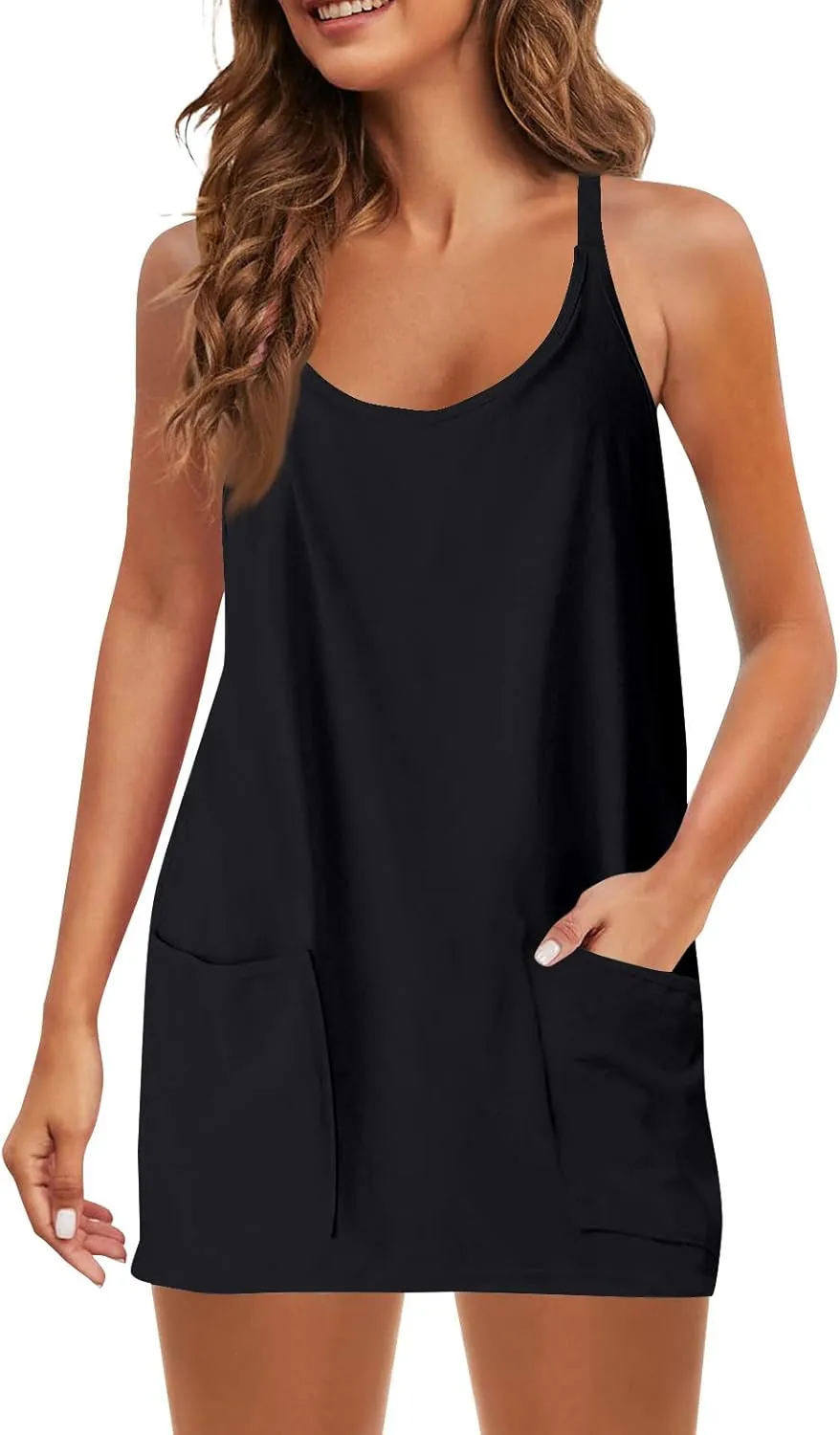 Summer Dresses for Women 2025 Vacation Sleeveless Tennis Workout Mini Dress Casual Built-in Shorts Sundresses with Pockets