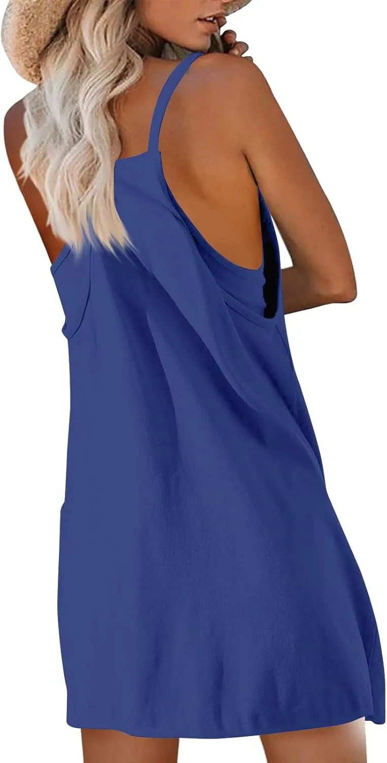 Summer Dresses for Women 2025 Vacation Sleeveless Tennis Workout Mini Dress Casual Built-in Shorts Sundresses with Pockets