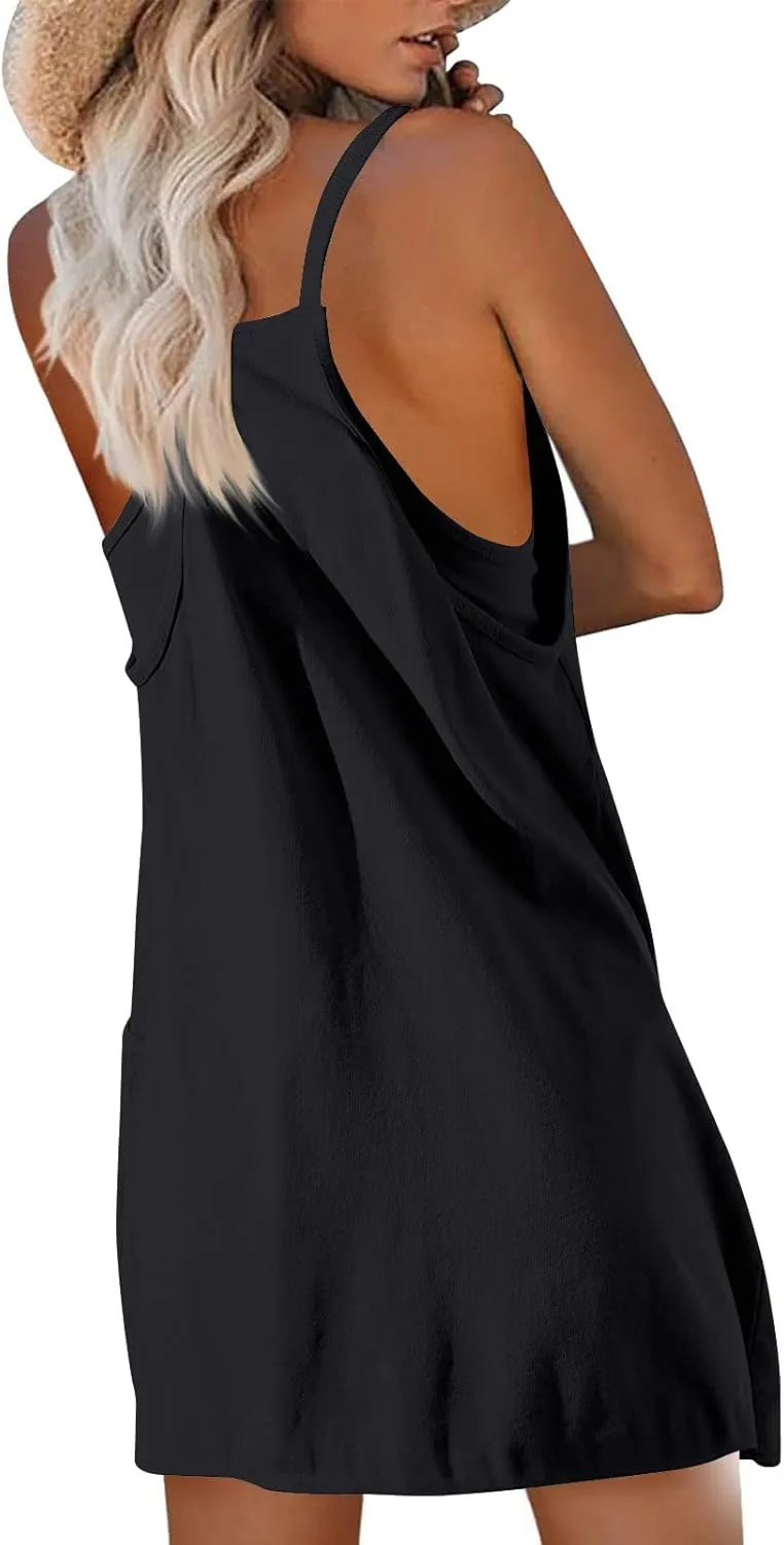 Summer Dresses for Women 2025 Vacation Sleeveless Tennis Workout Mini Dress Casual Built-in Shorts Sundresses with Pockets