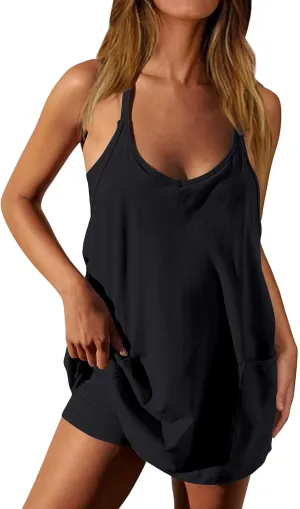 Summer Dresses for Women 2025 Vacation Sleeveless Tennis Workout Mini Dress Casual Built-in Shorts Sundresses with Pockets