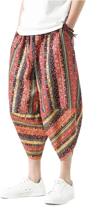 Summer Length Casual Men's Pants Wide Leg Cotton Linen Harem Baggy Clothing