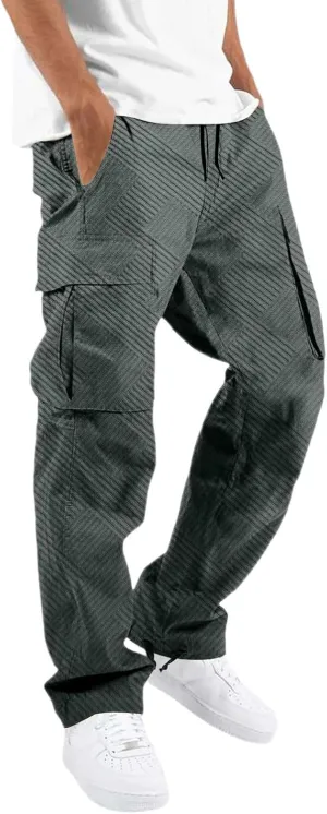 Sweatpants for Men Sport Tapered Tactical Slacks Man Split Utility Slim Fit Expandable Waist Solid Color Cargo