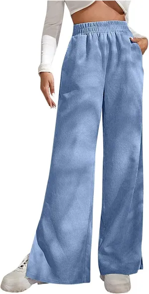 Temperament High Waist Women's Fashion Shows Thin Casual High Waist Loose Wide Leg Movement with Pocket Trousers