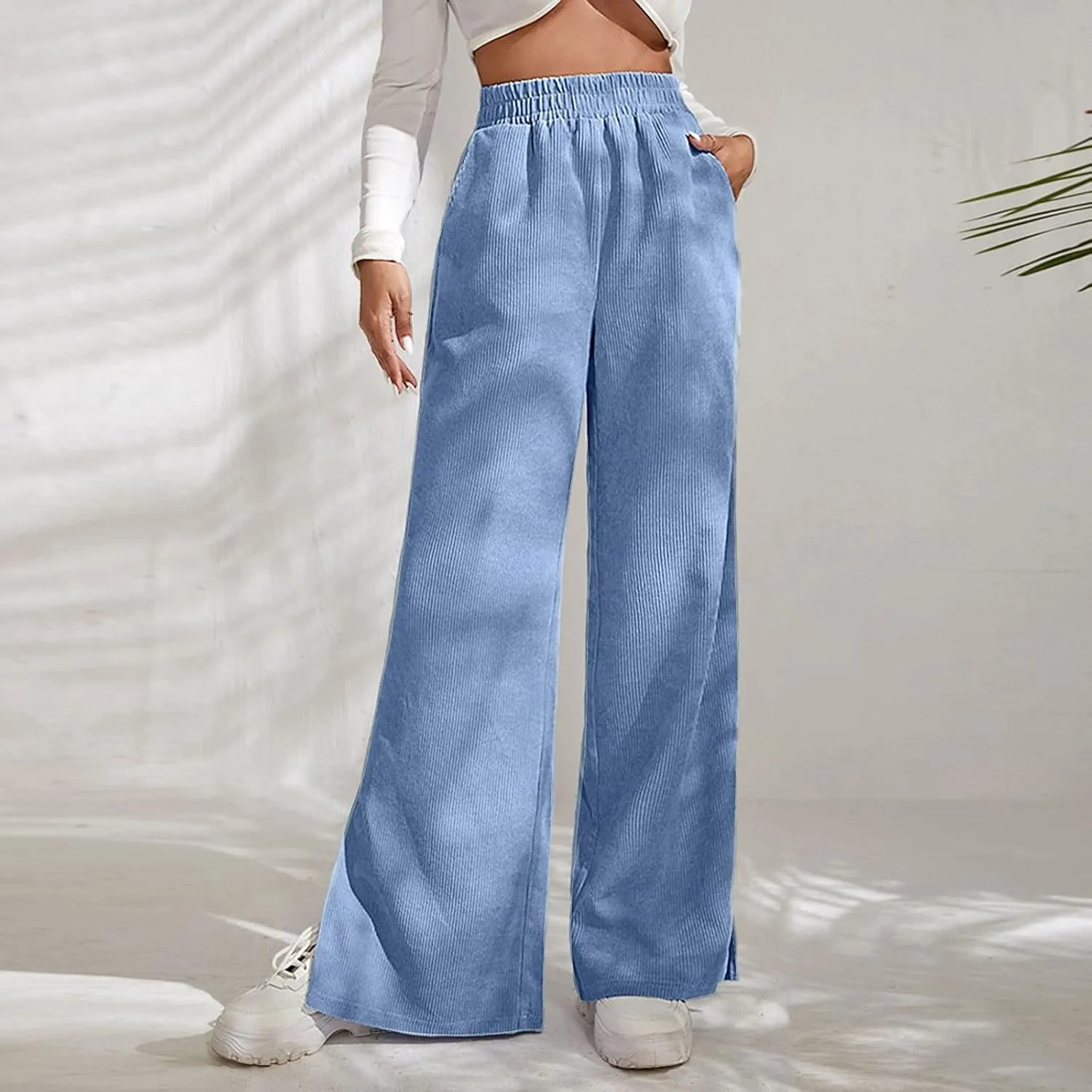 Temperament High Waist Women's Fashion Shows Thin Casual High Waist Loose Wide Leg Movement with Pocket Trousers