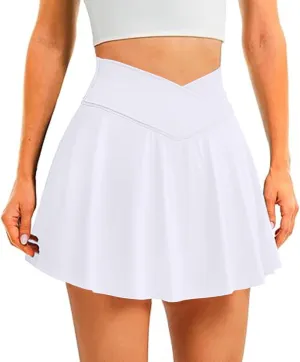 Tennis Skirts for Women Tennis Skirt with Pockets Shorts Crossover High Waisted Athletic Skorts Golf Running Workout