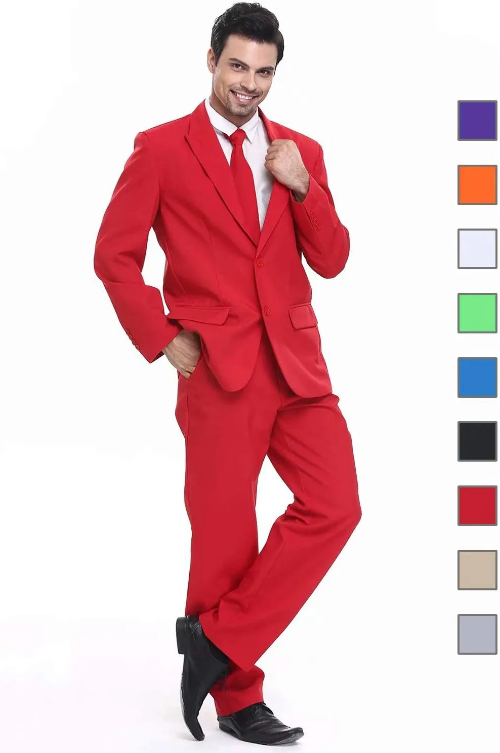 U LOOK UGLY TODAY Men's Party Suit Solid Color Prom Suit for Themed Party Events Clubbing Jacket with Tie Pants