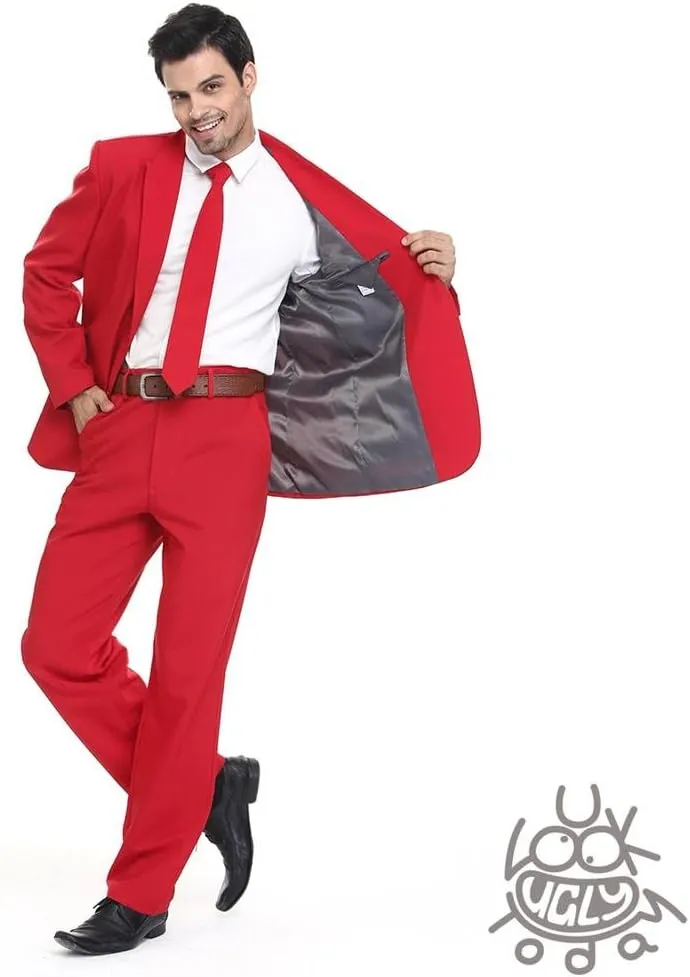 U LOOK UGLY TODAY Men's Party Suit Solid Color Prom Suit for Themed Party Events Clubbing Jacket with Tie Pants