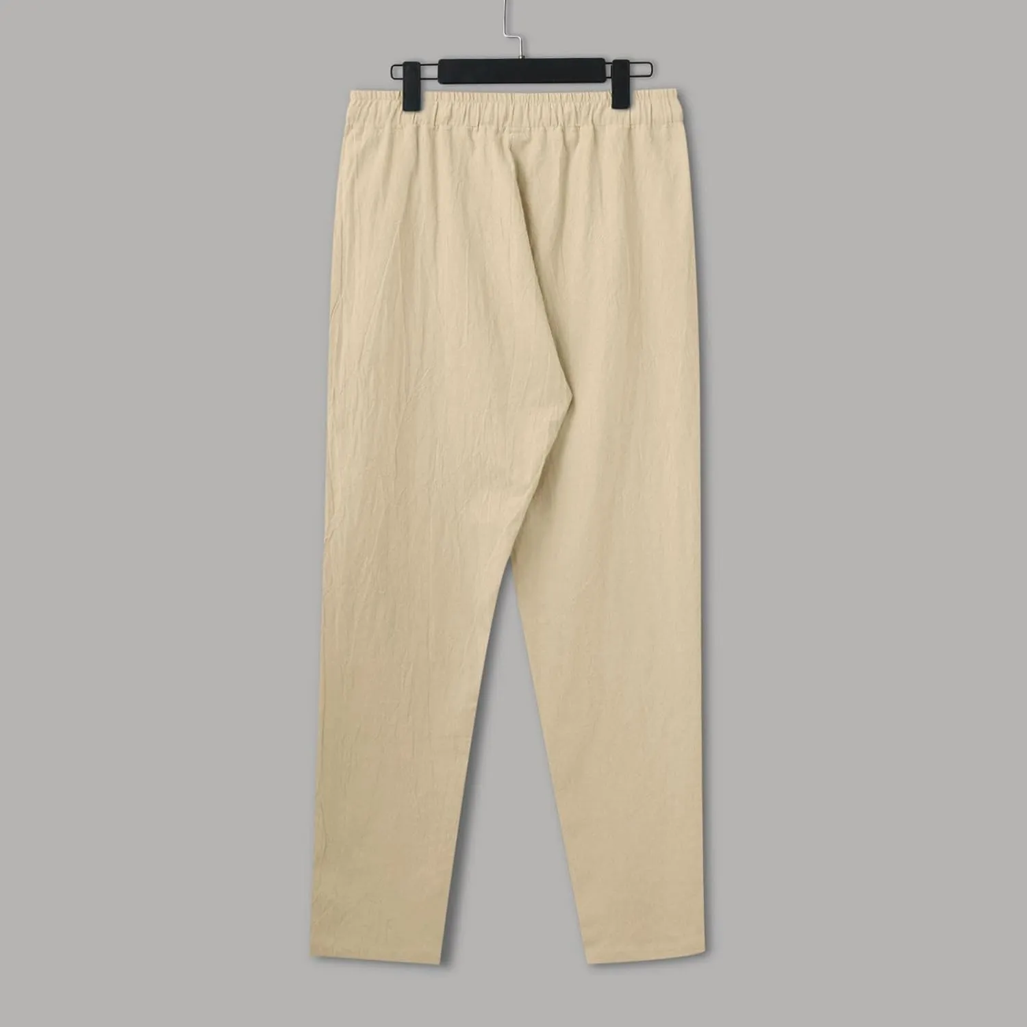 Vickyleb Linen Pants Men Slim Fit Cotton Pants Casual Drawstring Elastic Waist Summer Beach Pleated Chinos Pants for Men