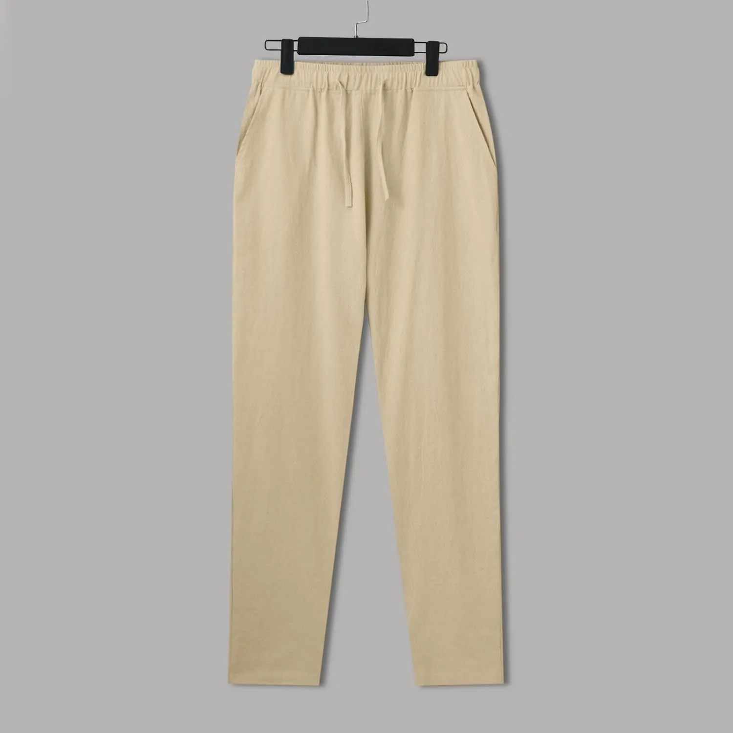 Vickyleb Linen Pants Men Slim Fit Cotton Pants Casual Drawstring Elastic Waist Summer Beach Pleated Chinos Pants for Men